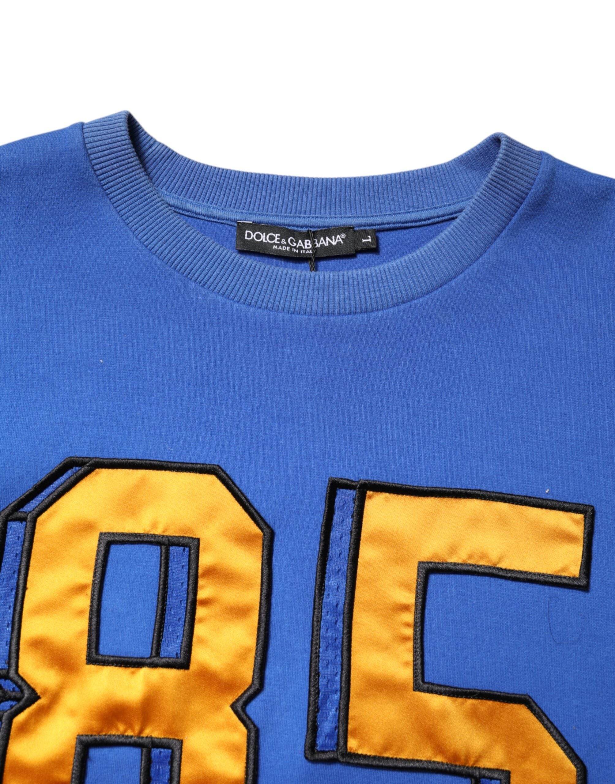 Dolce & Gabbana Blue Printed Cotton Cropped Crew Neck T-shirt - Hilstor