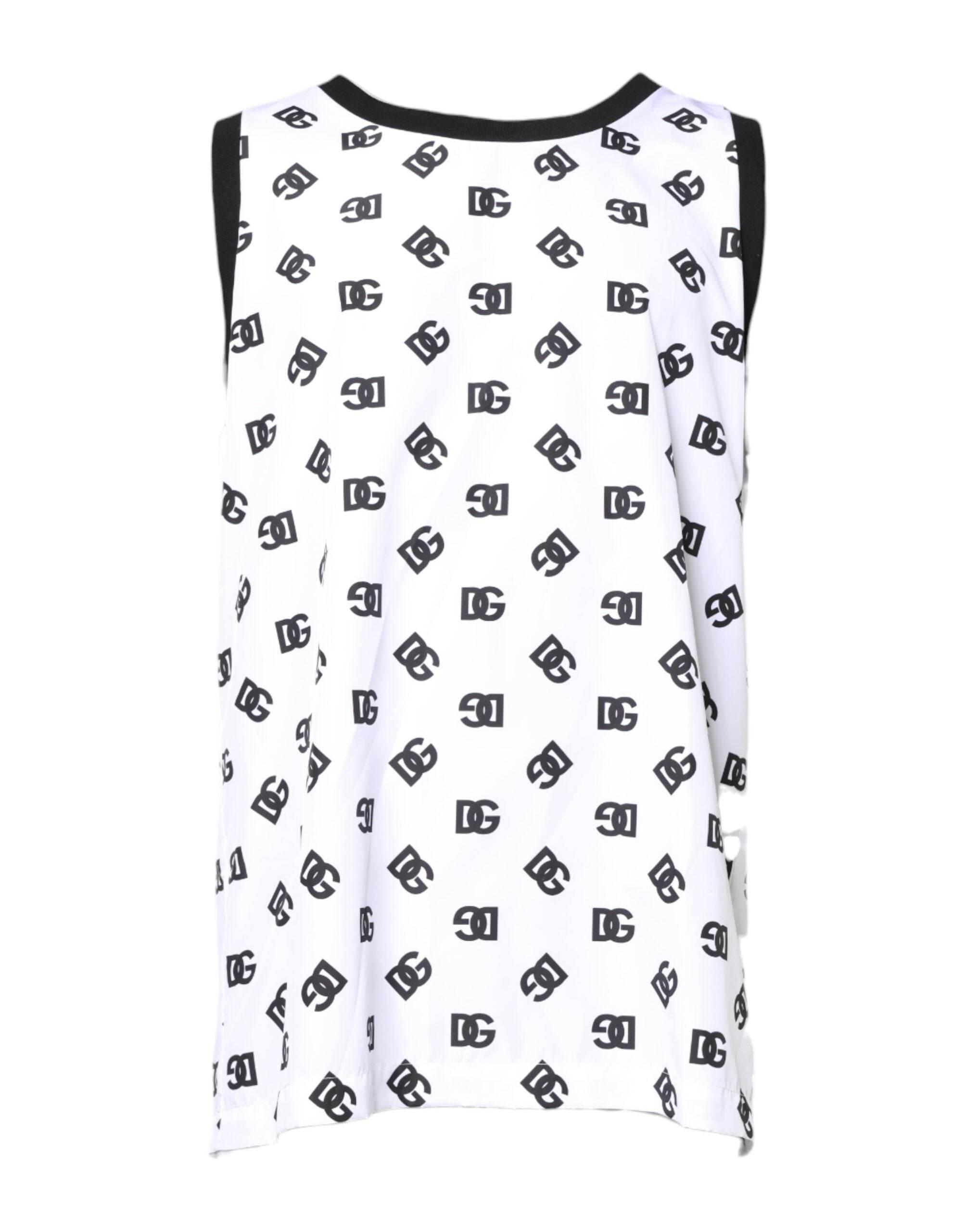 Dolce & Gabbana White Polyester Sleeveless DG Logo T-shirt - Hilstor
