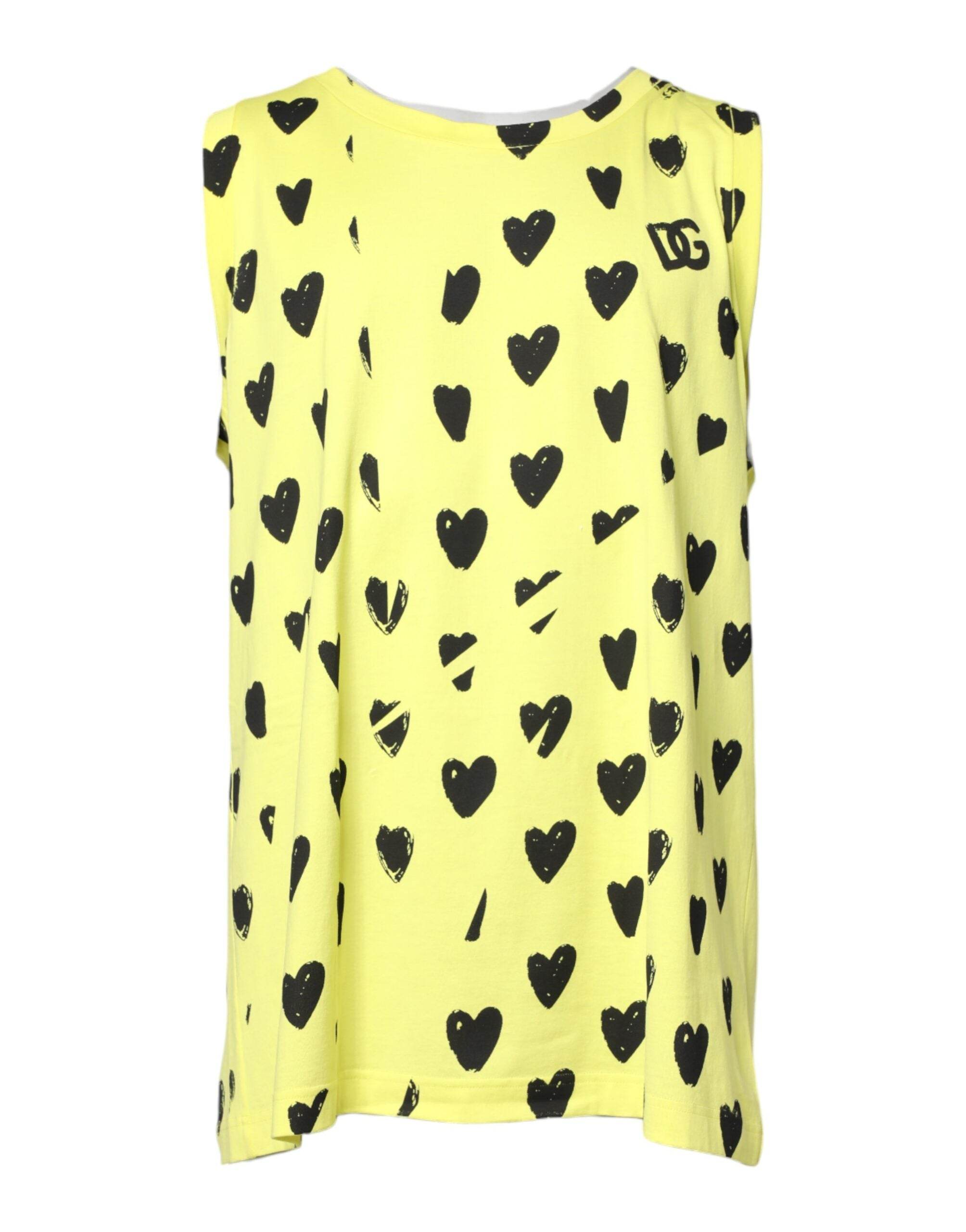 Dolce & Gabbana Yellow Cotton Sleeveless DG Heart T-shirt - Hilstor