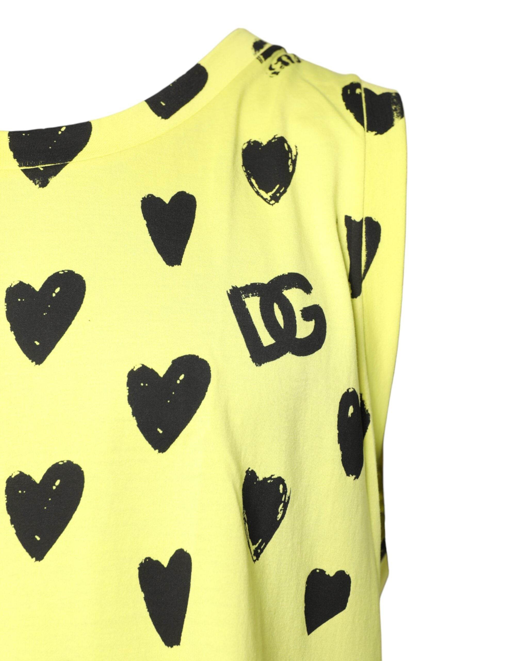 Dolce & Gabbana Yellow Cotton Sleeveless DG Heart T-shirt - Hilstor