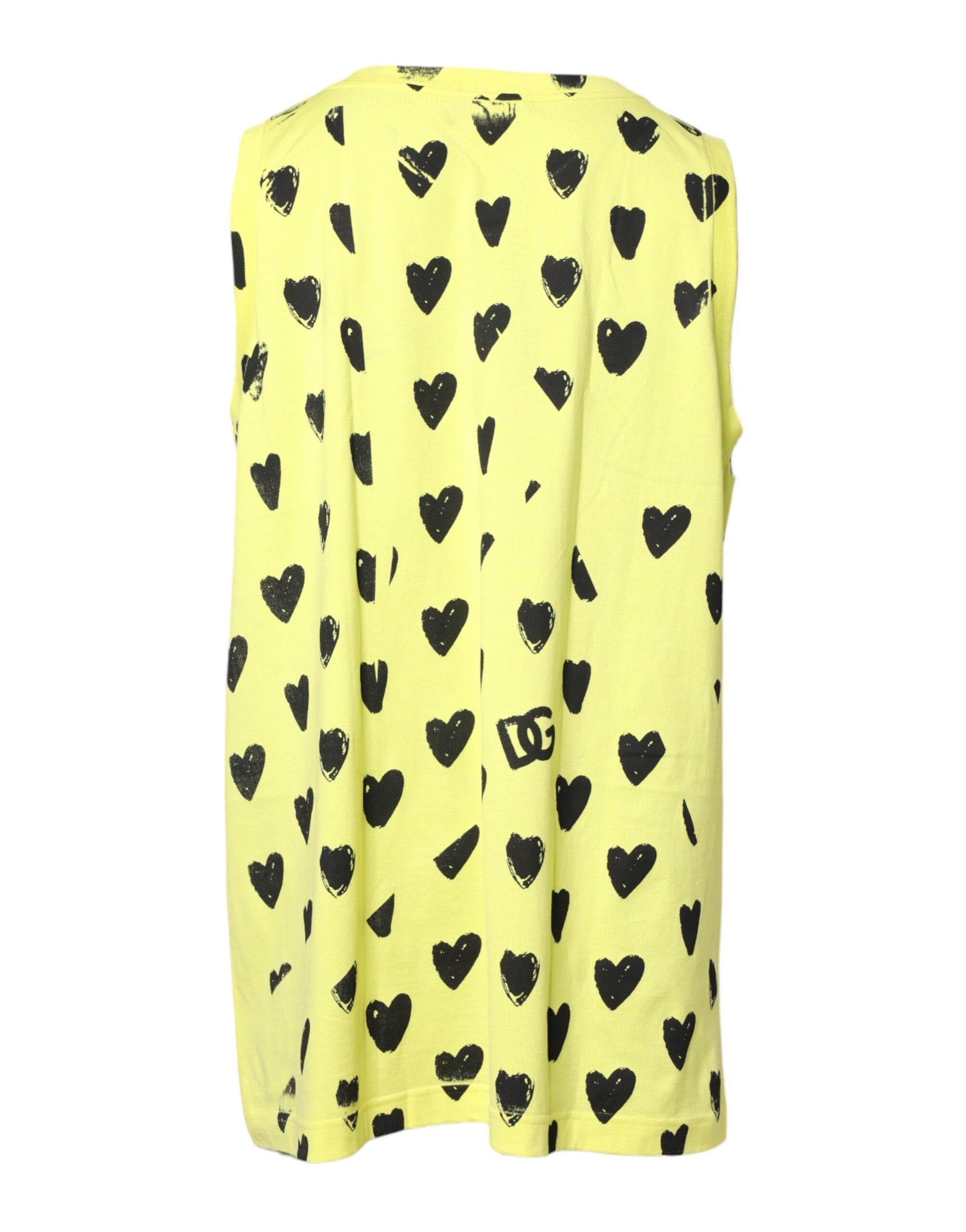 Dolce & Gabbana Yellow Cotton Sleeveless DG Heart T-shirt - Hilstor