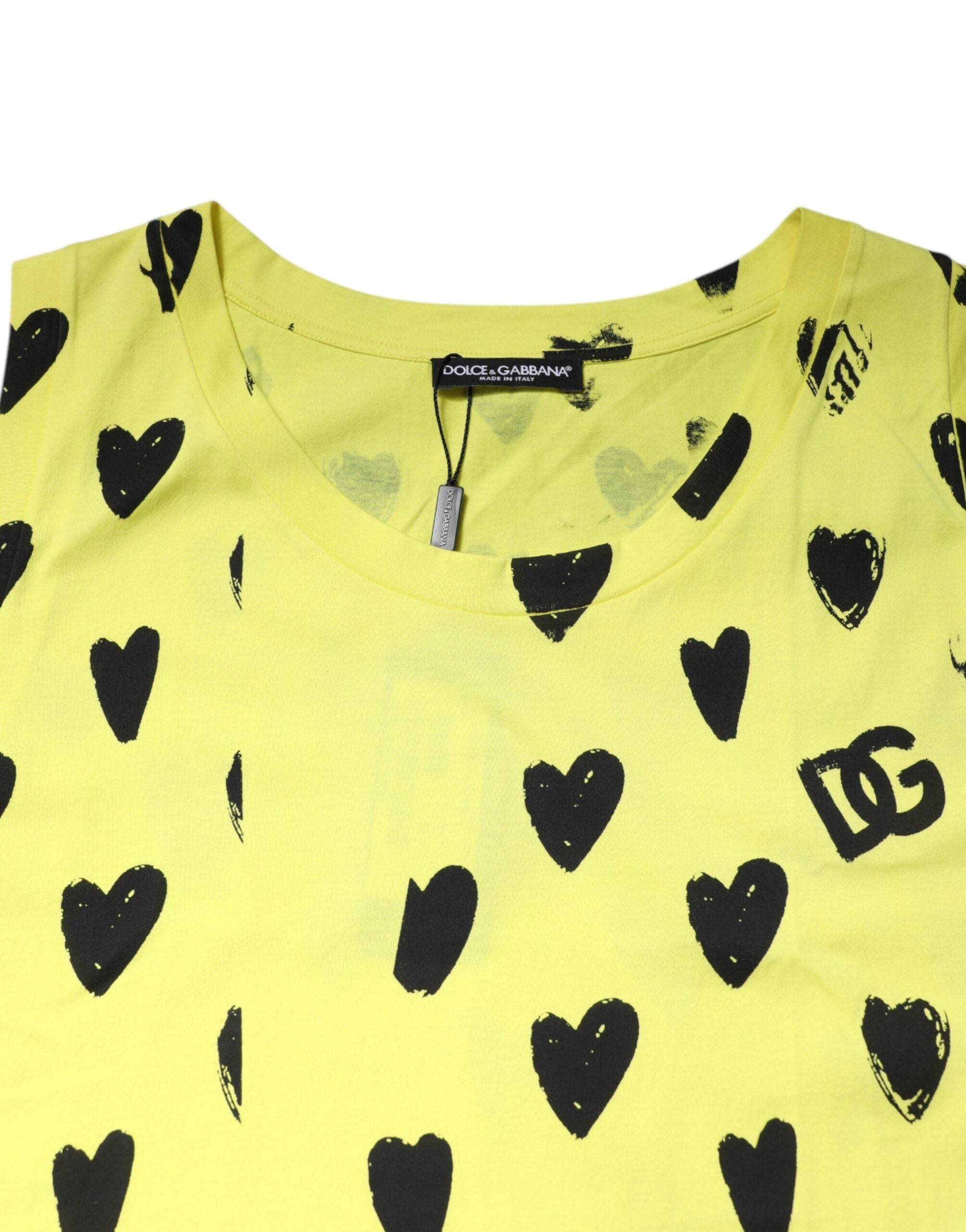 Dolce & Gabbana Yellow Cotton Sleeveless DG Heart T-shirt - Hilstor