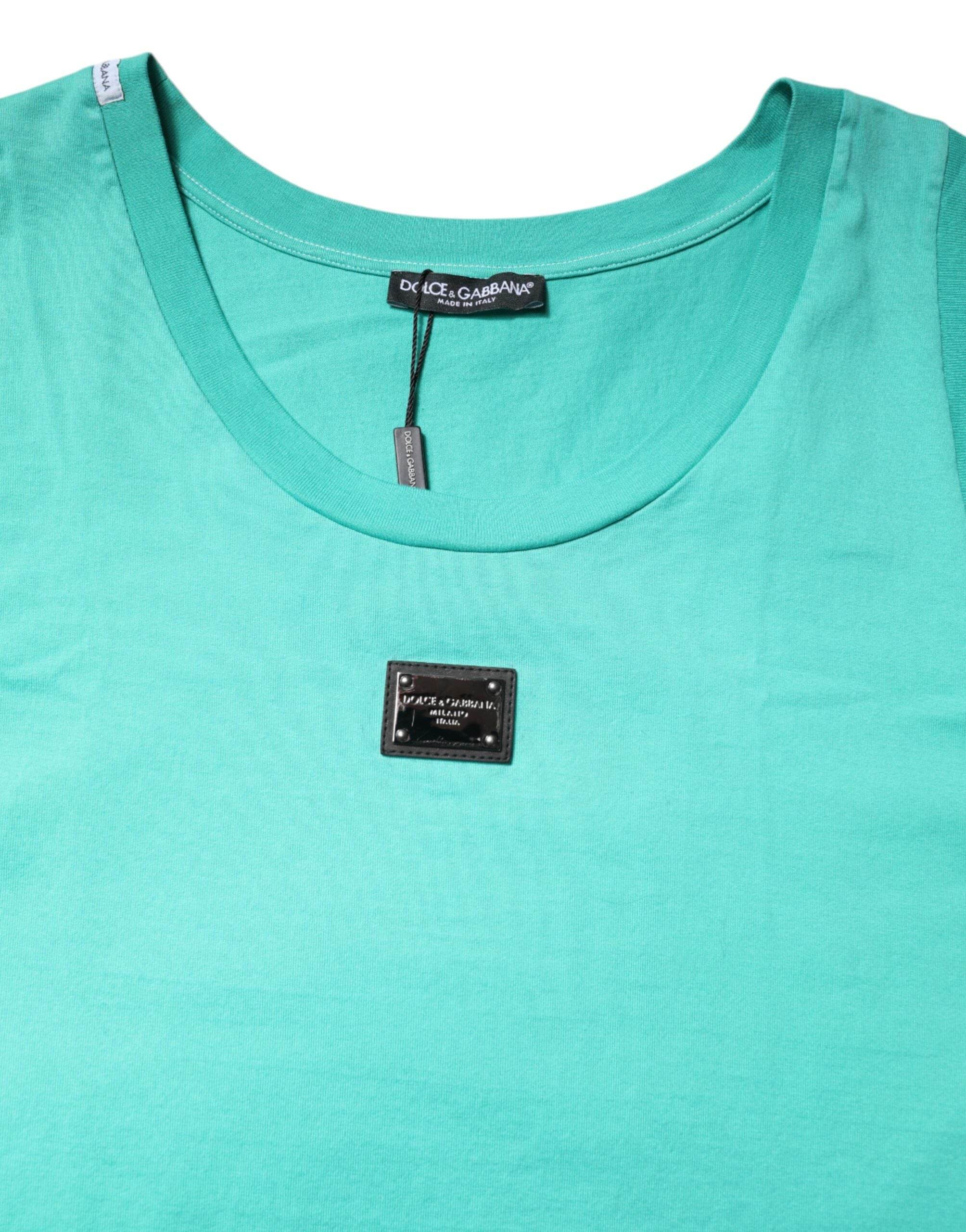 Dolce & Gabbana Green Sleeveless Logo Round Neck T-shirt - Hilstor