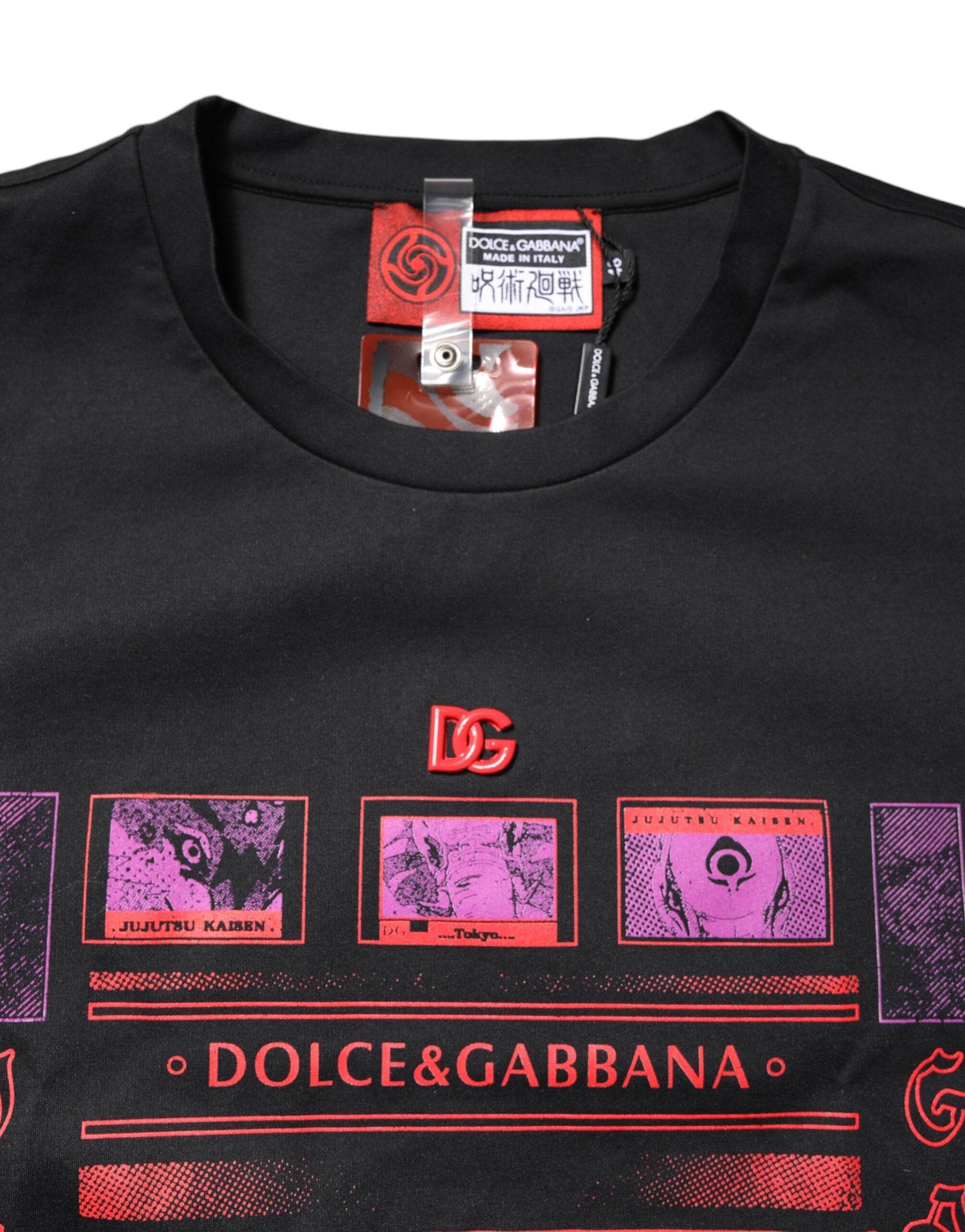 Dolce & Gabbana Black Cotton Graphic Print Crew Neck T-shirt - Hilstor