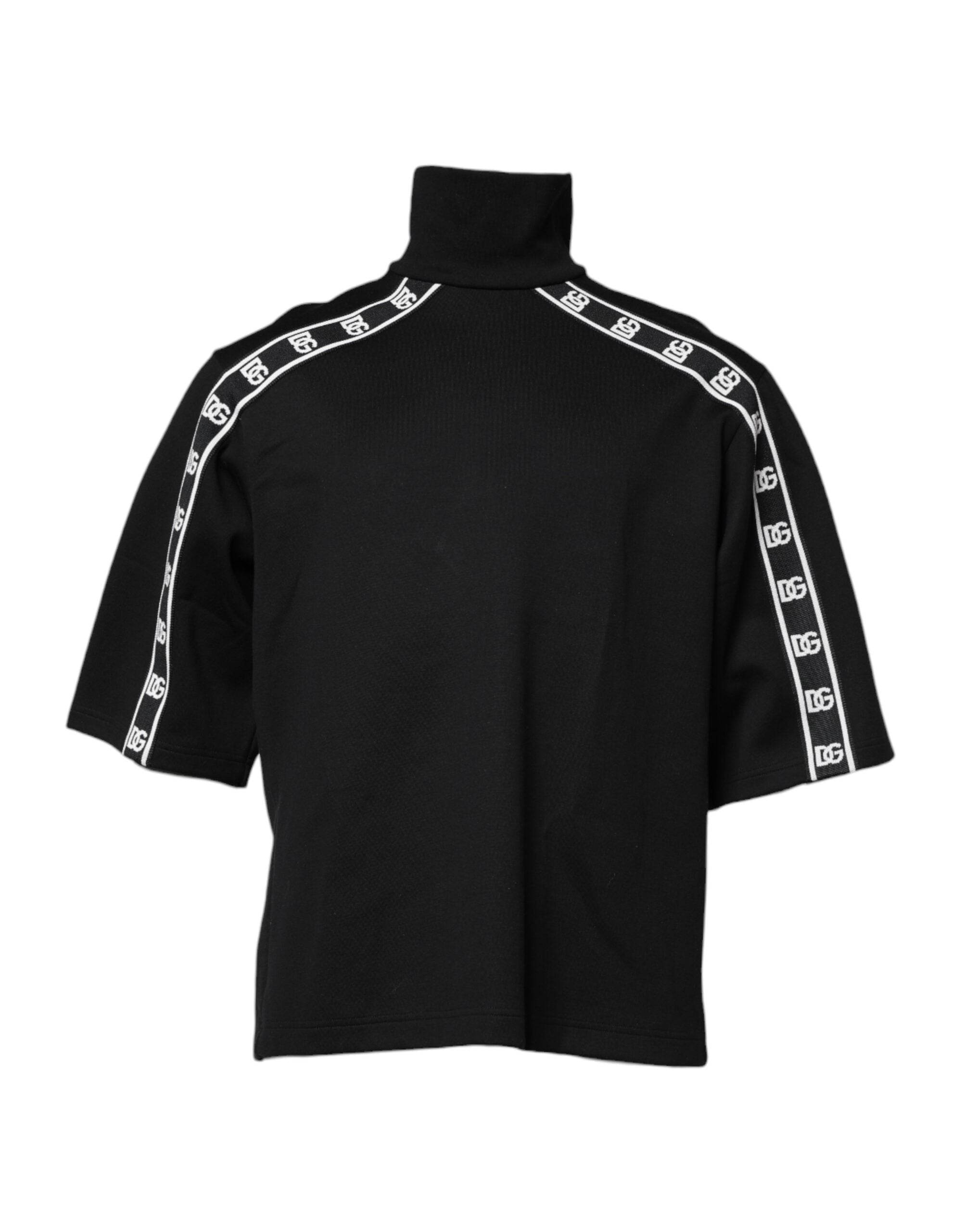 Dolce & Gabbana Black Cotton DG Print Turtleneck T-shirt - Hilstor