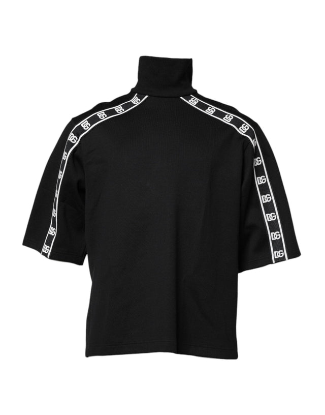 Dolce & Gabbana Black Cotton DG Print Turtleneck T-shirt - Hilstor