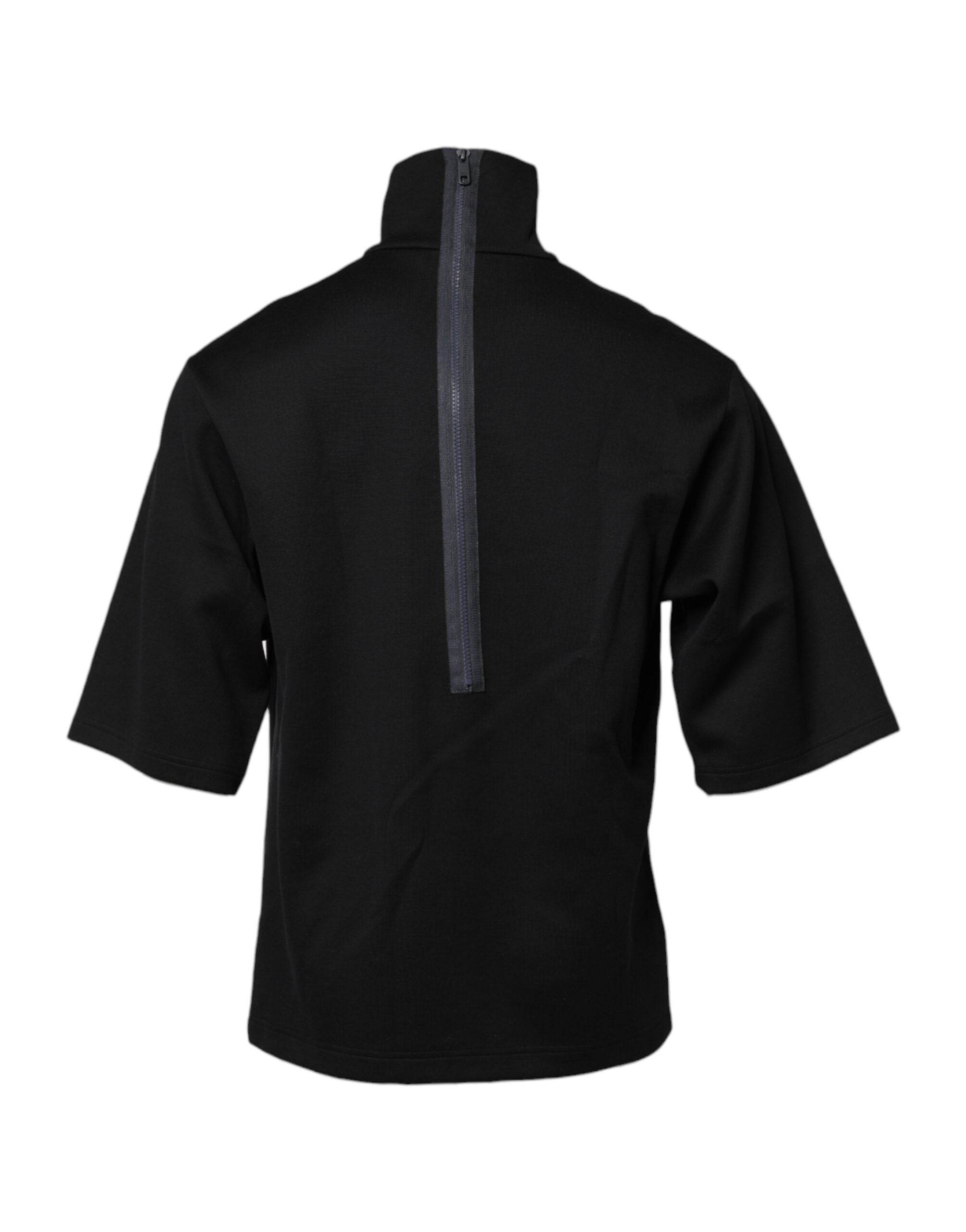 Dolce & Gabbana Black Cotton DG Print Turtleneck T-shirt - Hilstor