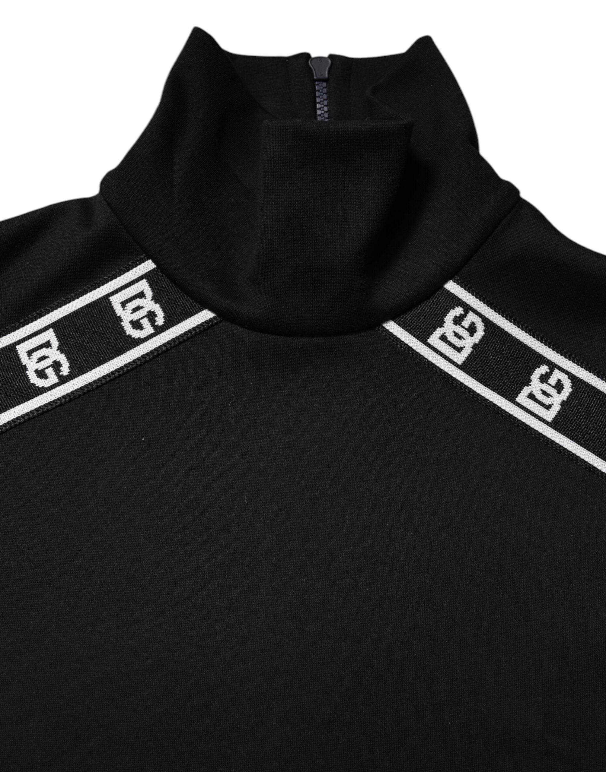 Dolce & Gabbana Black Cotton DG Print Turtleneck T-shirt - Hilstor