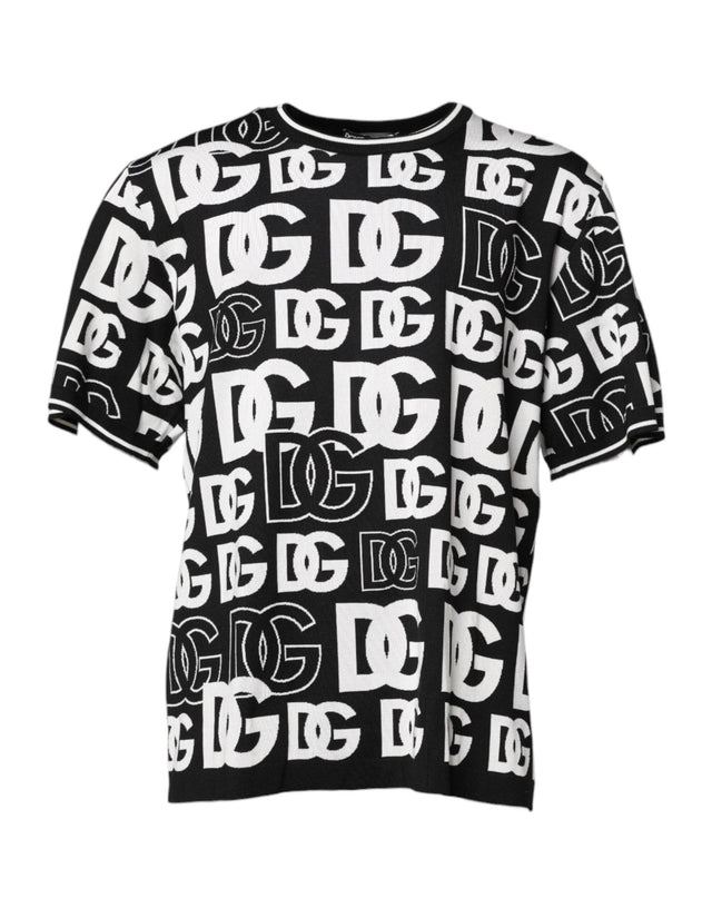 Dolce & Gabbana Black White Silk Knit DG Print T-shirt - Hilstor