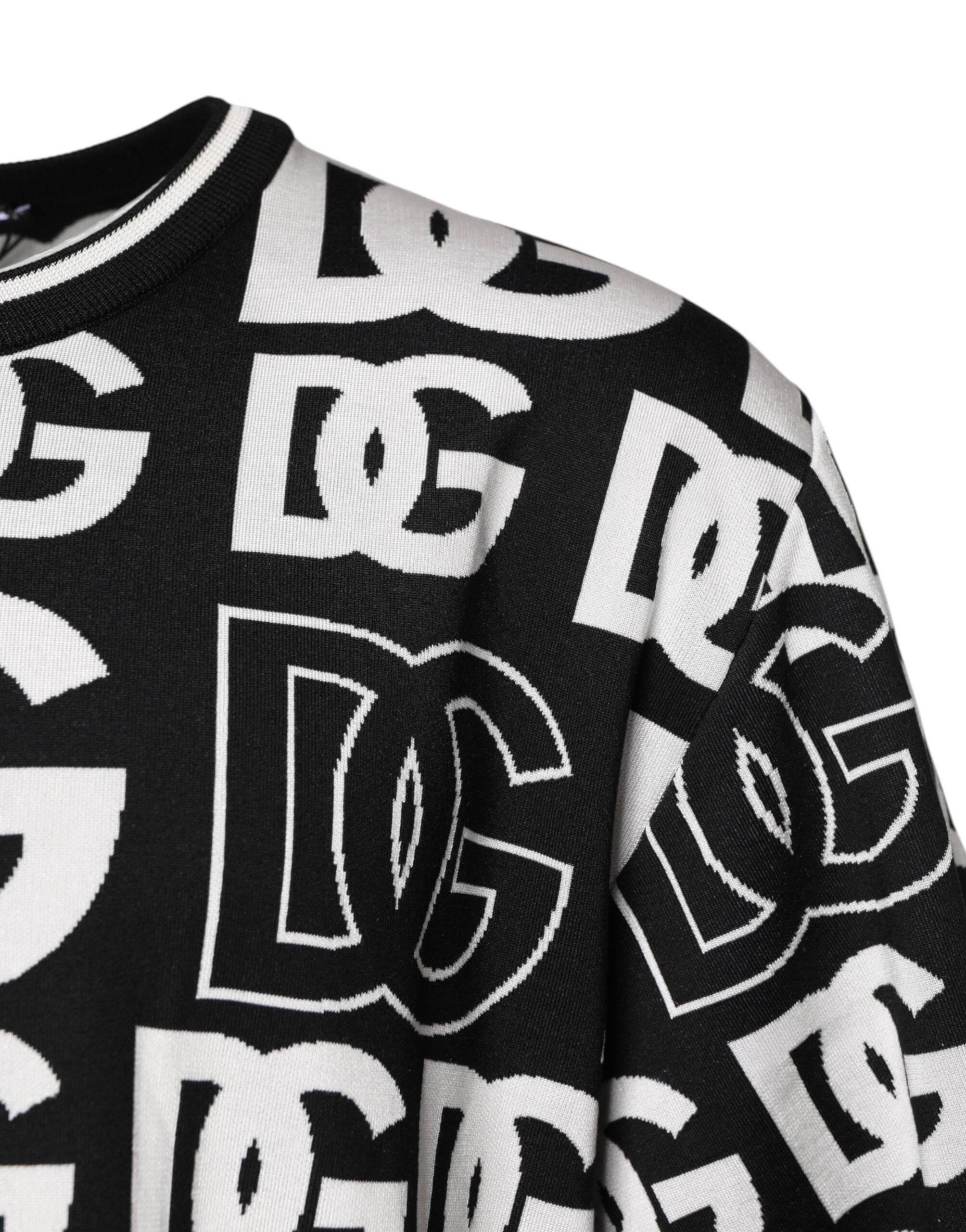 Dolce & Gabbana Black White Silk Knit DG Print T-shirt - Hilstor