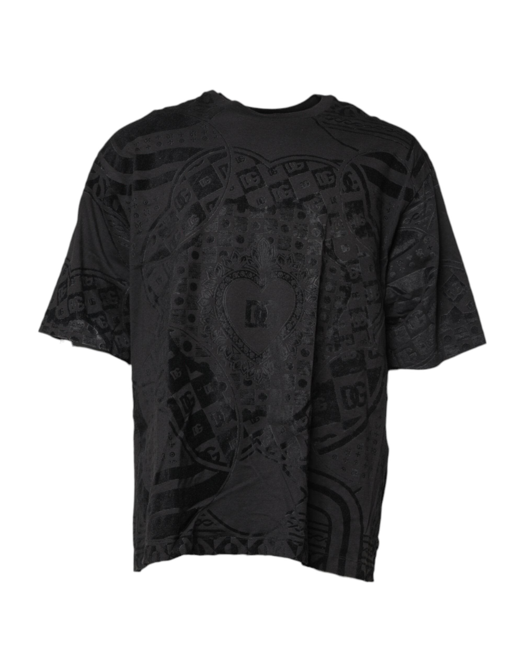 Dolce & Gabbana Black Cotton Bandana Logo Crew Neck T-shirt - Hilstor