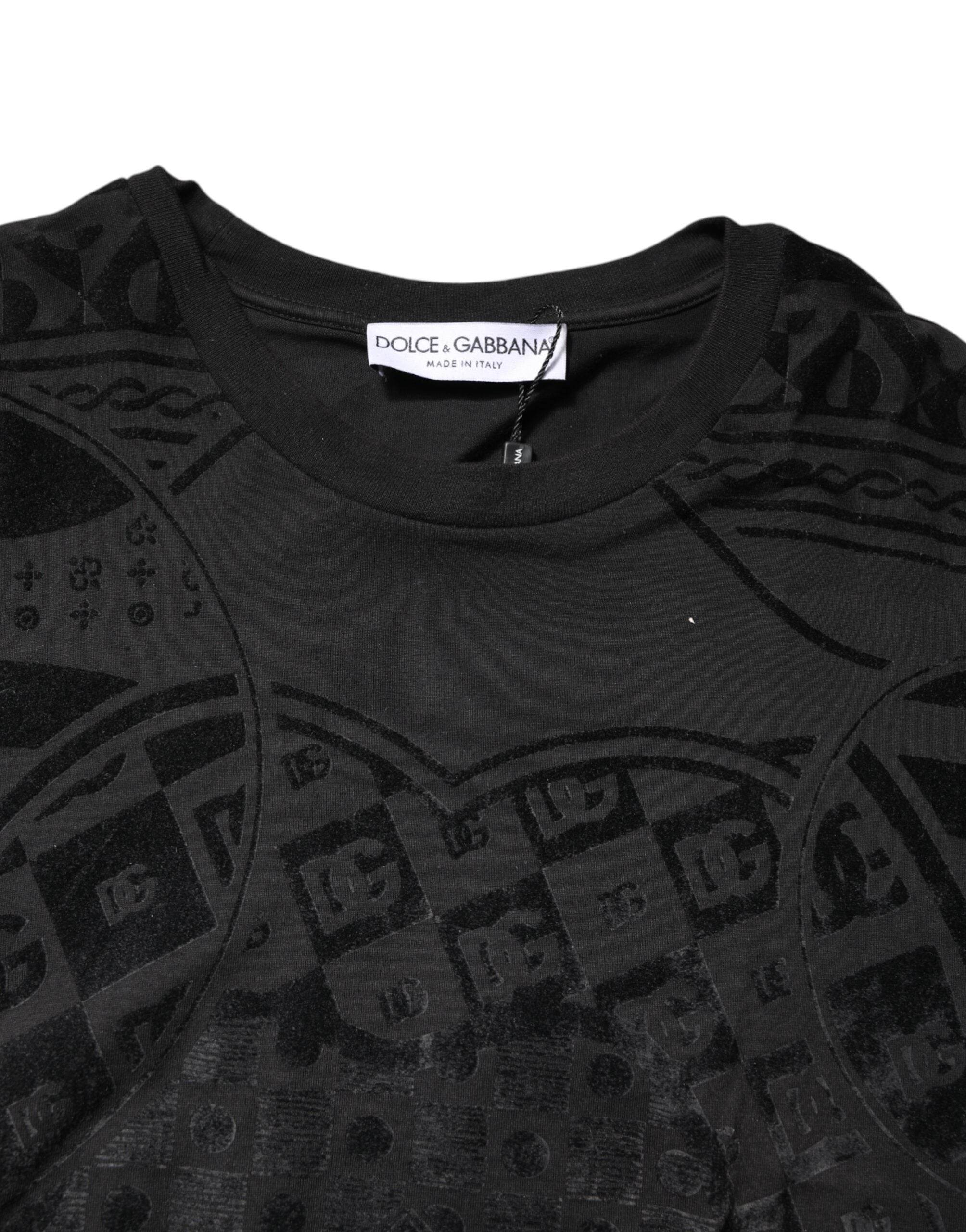 Dolce & Gabbana Black Cotton Bandana Logo Crew Neck T-shirt - Hilstor