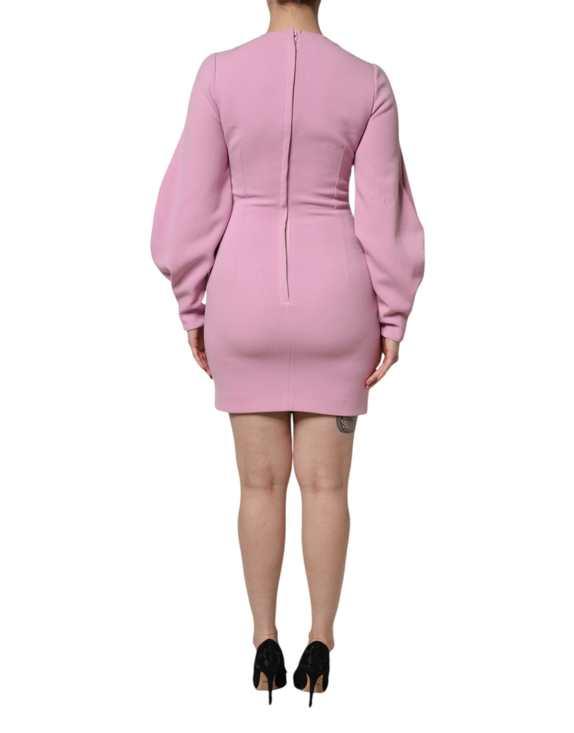 Dolce &amp; Gabbana lyserød polyester minikjole med lange ærmer