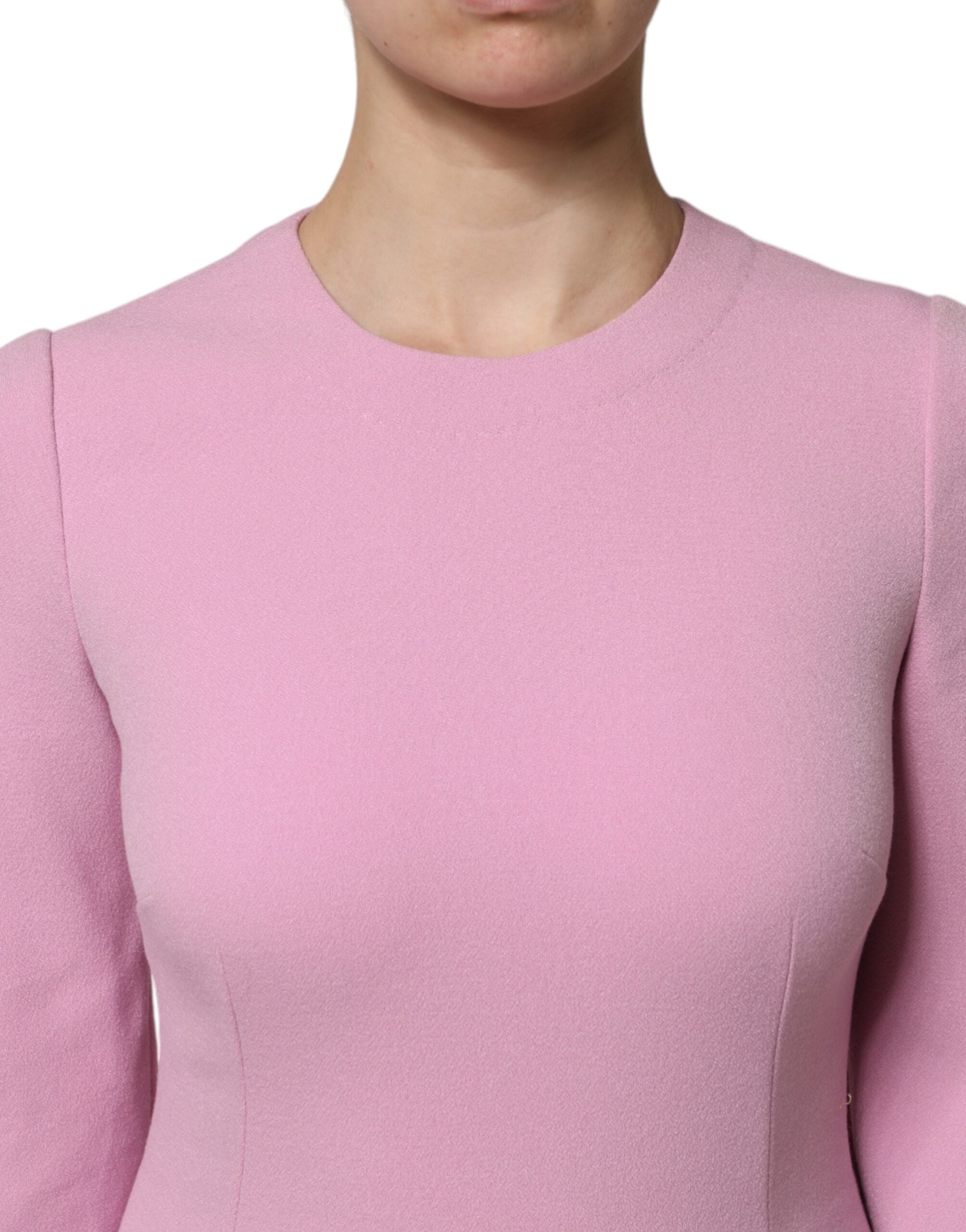 Dolce &amp; Gabbana lyserød polyester minikjole med lange ærmer