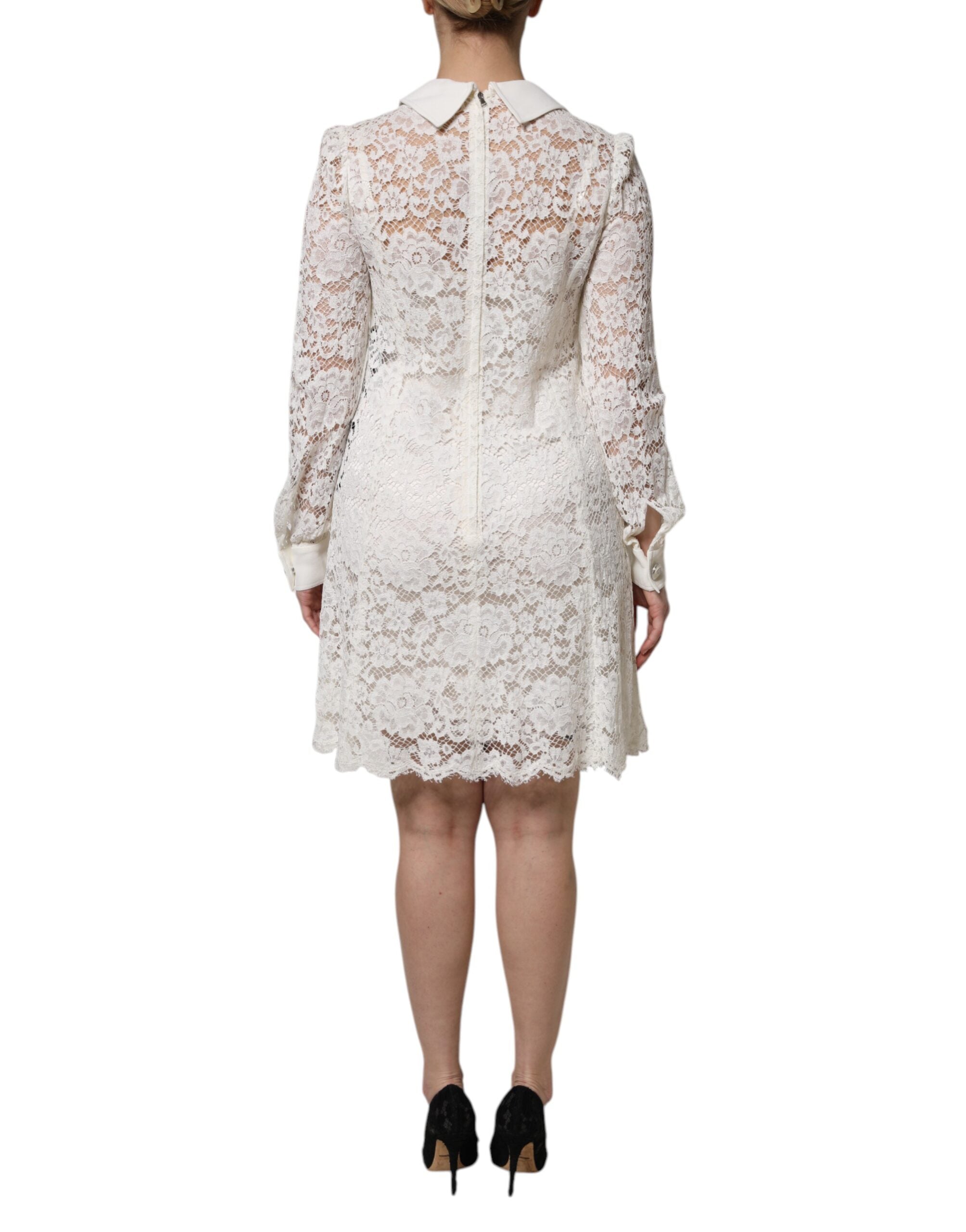 Dolce &amp; Gabbana Hvid Blomsterkjole med Lange Ærmer og A-linje
