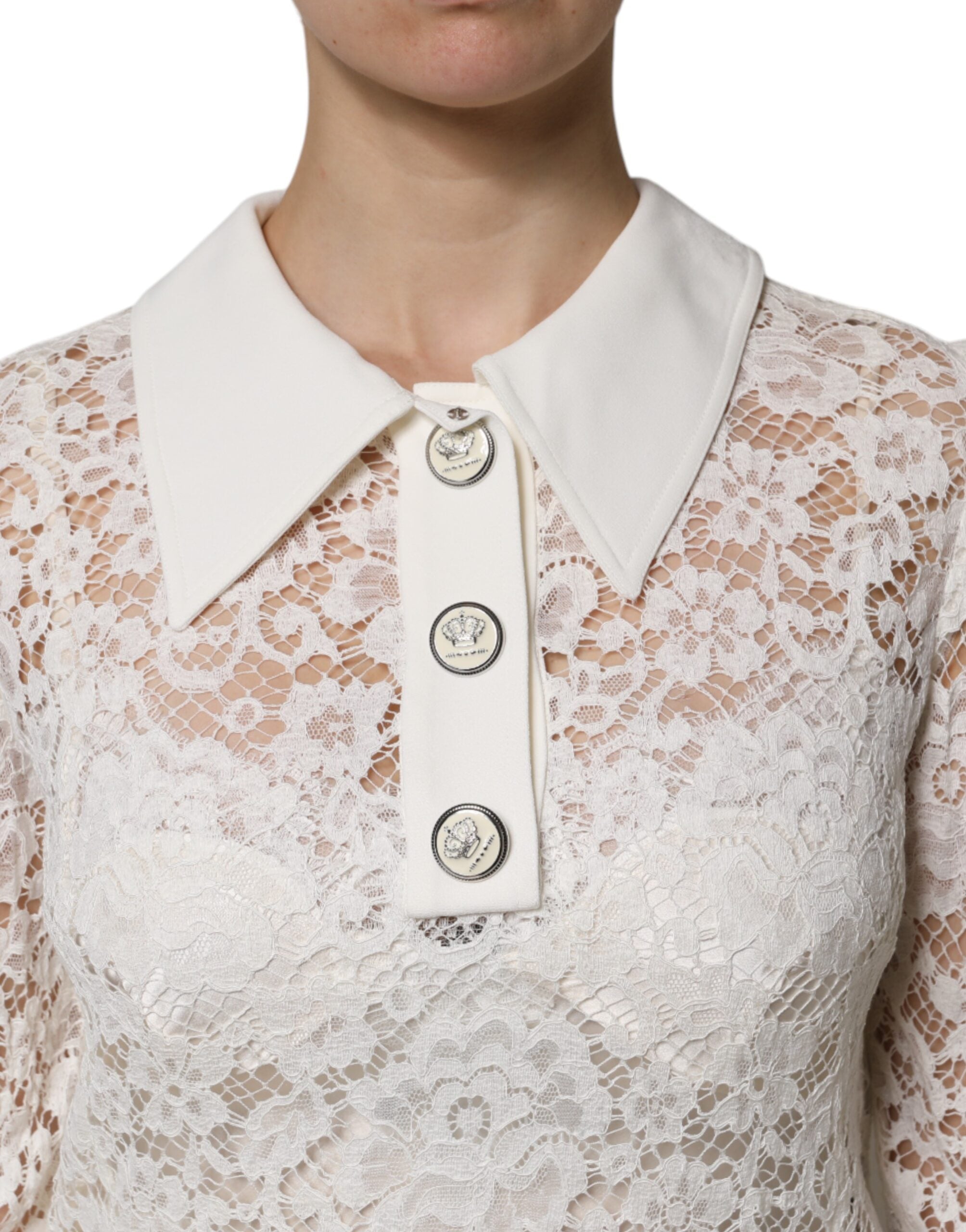 Dolce &amp; Gabbana Hvid Blomsterkjole med Lange Ærmer og A-linje