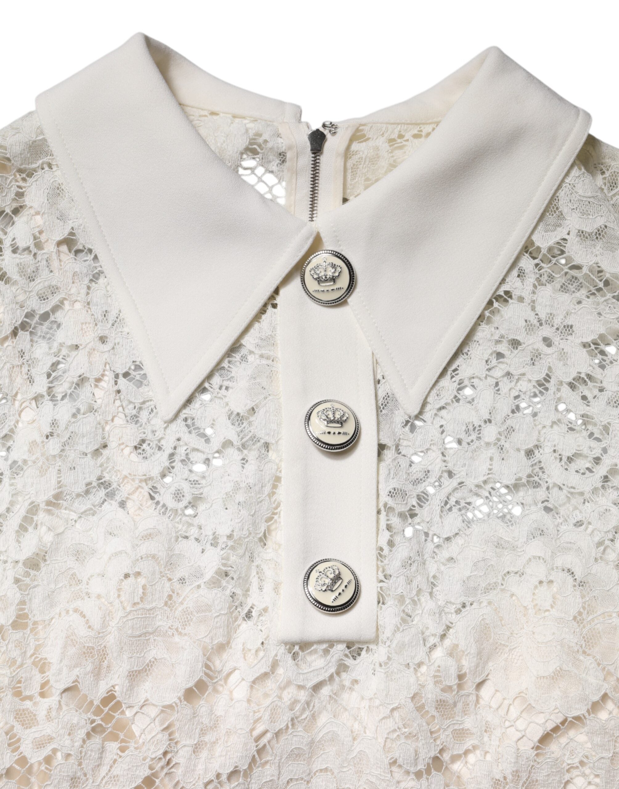 Dolce &amp; Gabbana Hvid Blomsterkjole med Lange Ærmer og A-linje