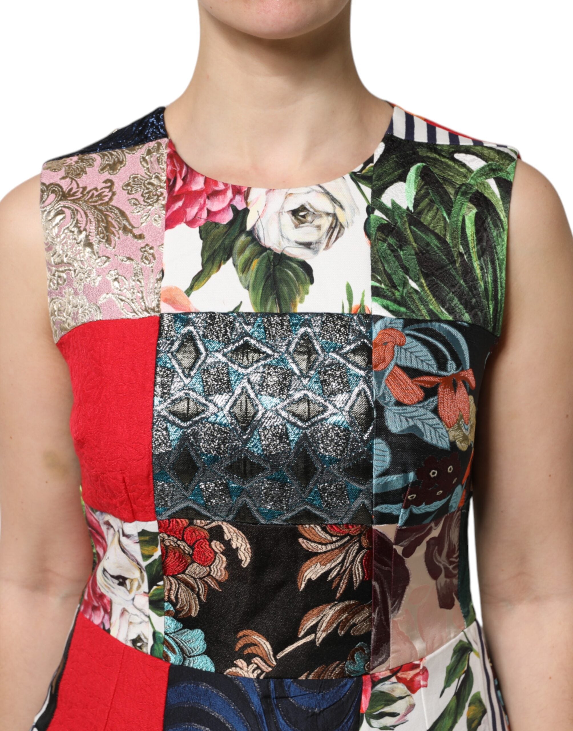 Dolce &amp; Gabbana Flerfarvet Patchwork Ærmeløs Skedekjole