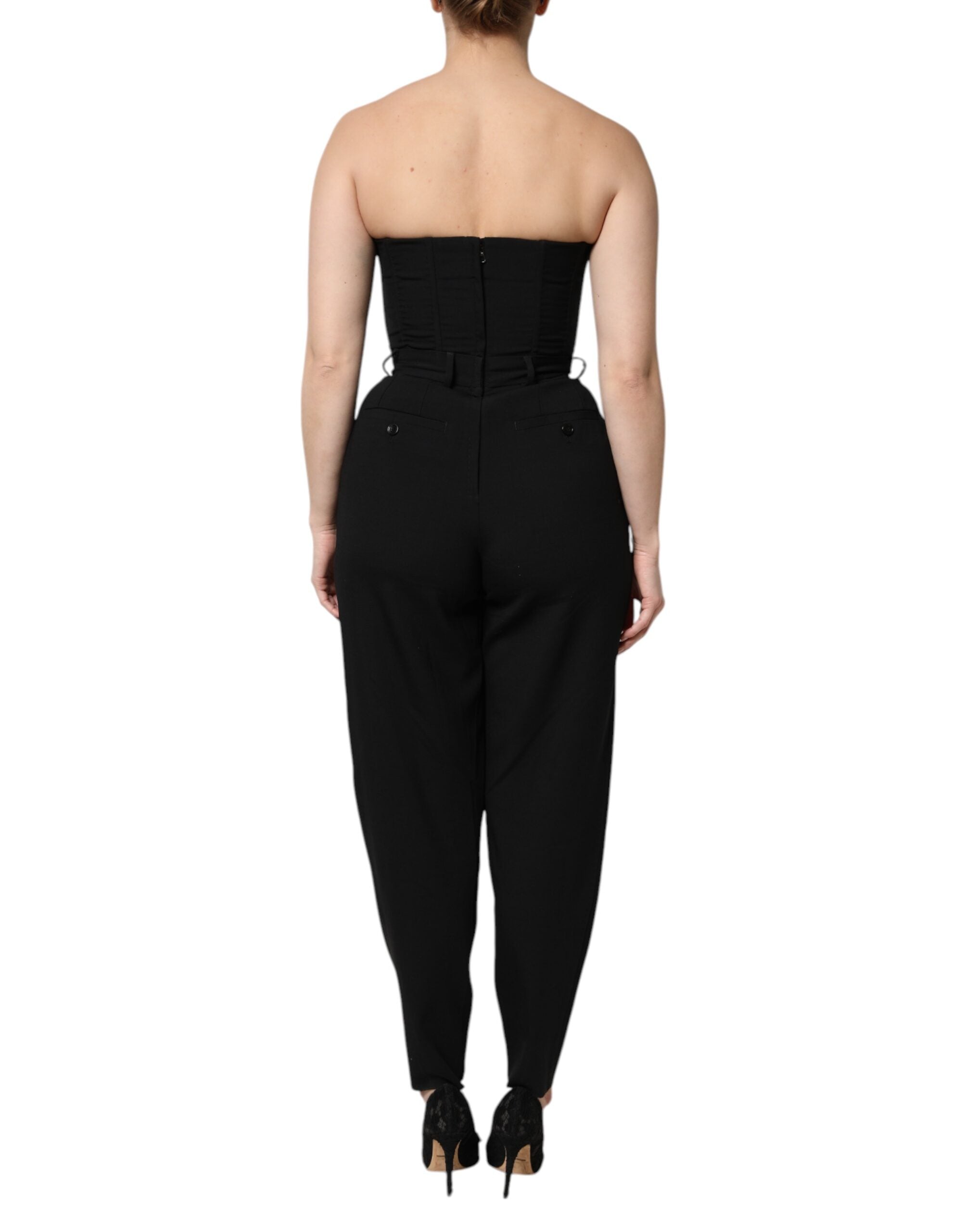 Dolce &amp; Gabbana Sort Uld Stropløs Romper Jumpsuit Kjole