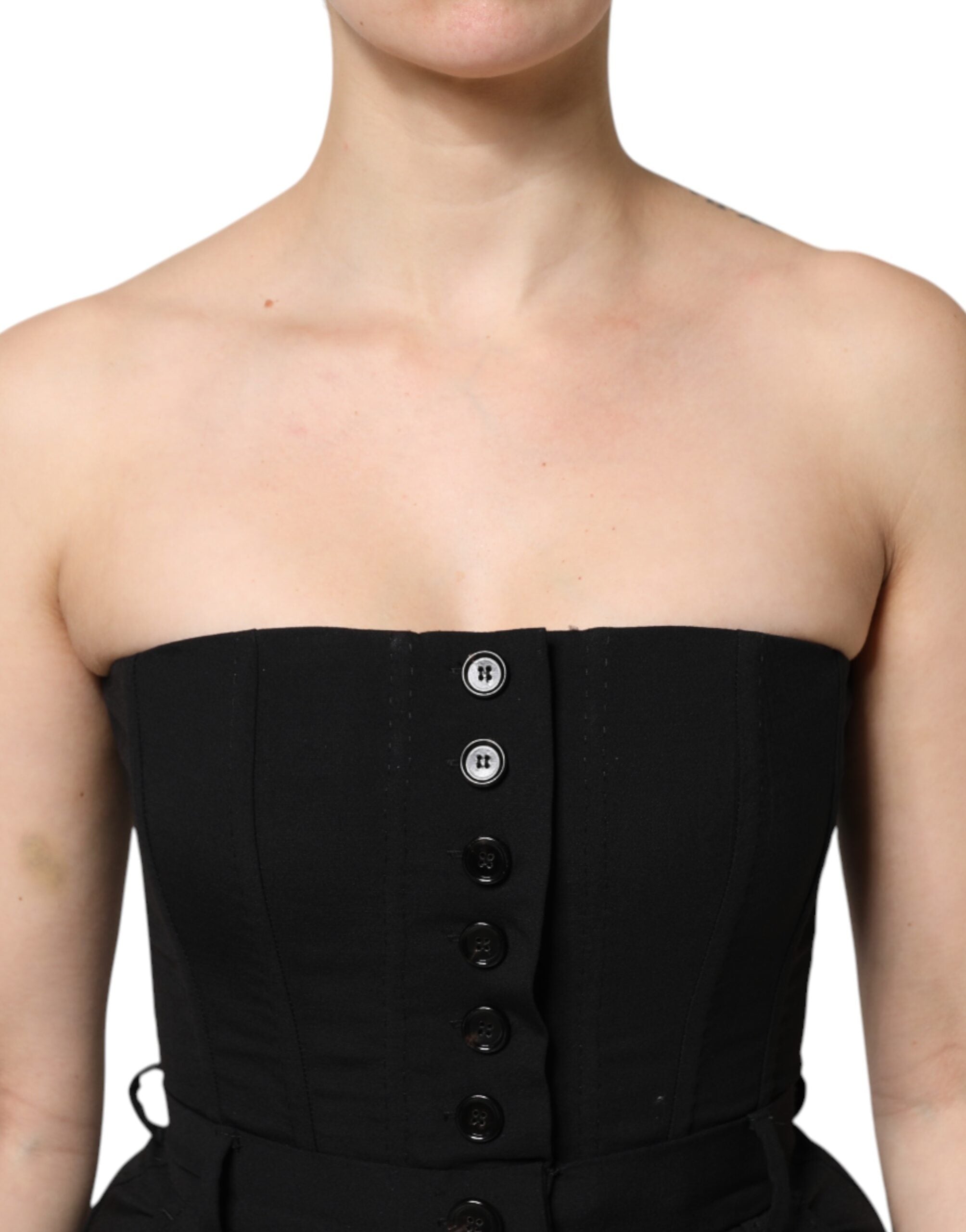 Dolce &amp; Gabbana Sort Uld Stropløs Romper Jumpsuit Kjole