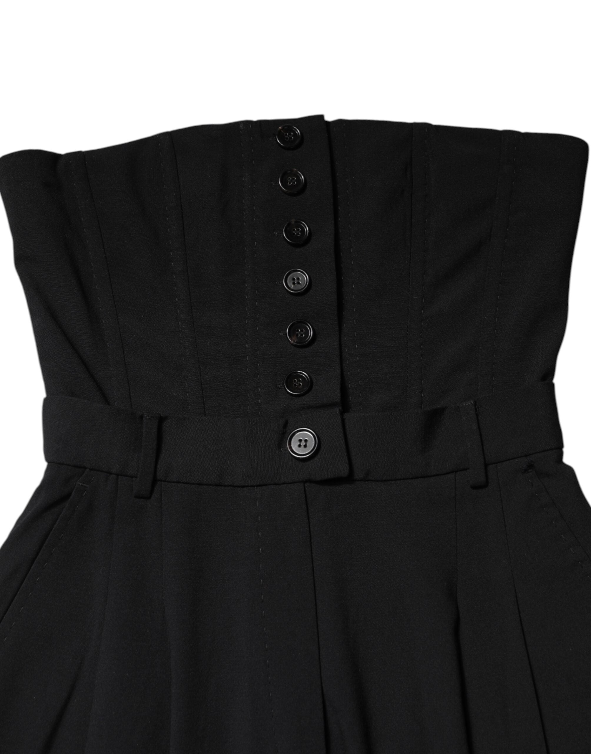 Dolce &amp; Gabbana Sort Uld Stropløs Romper Jumpsuit Kjole