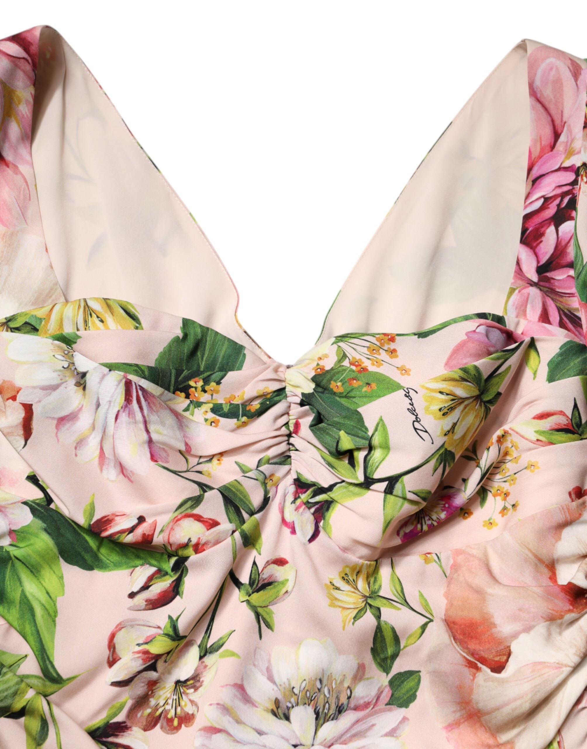 Dolce &amp; Gabbana Lyserød Blomster Silke Fit &amp; Flared Midikjole