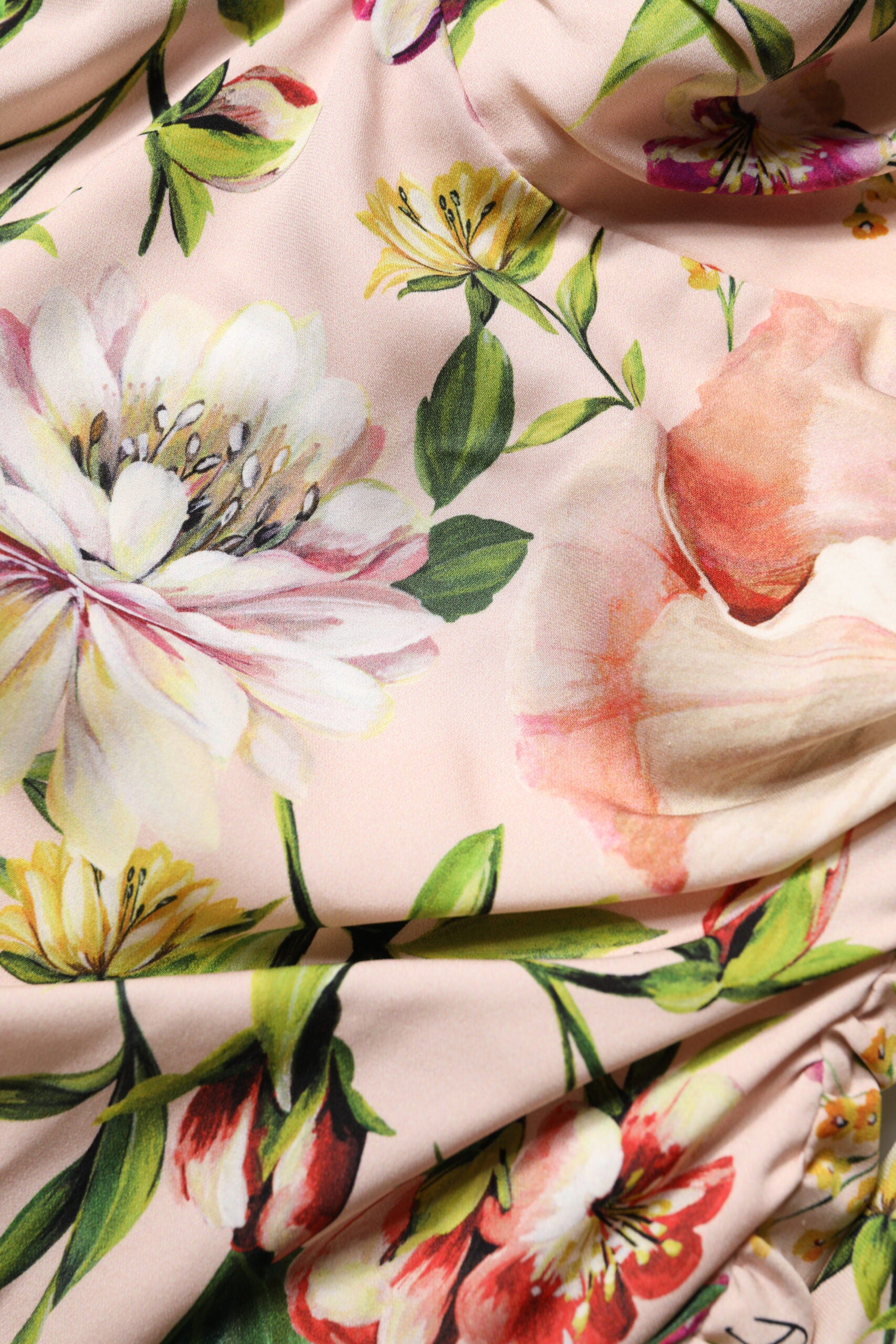 Dolce &amp; Gabbana Lyserød Blomster Silke Fit &amp; Flared Midikjole