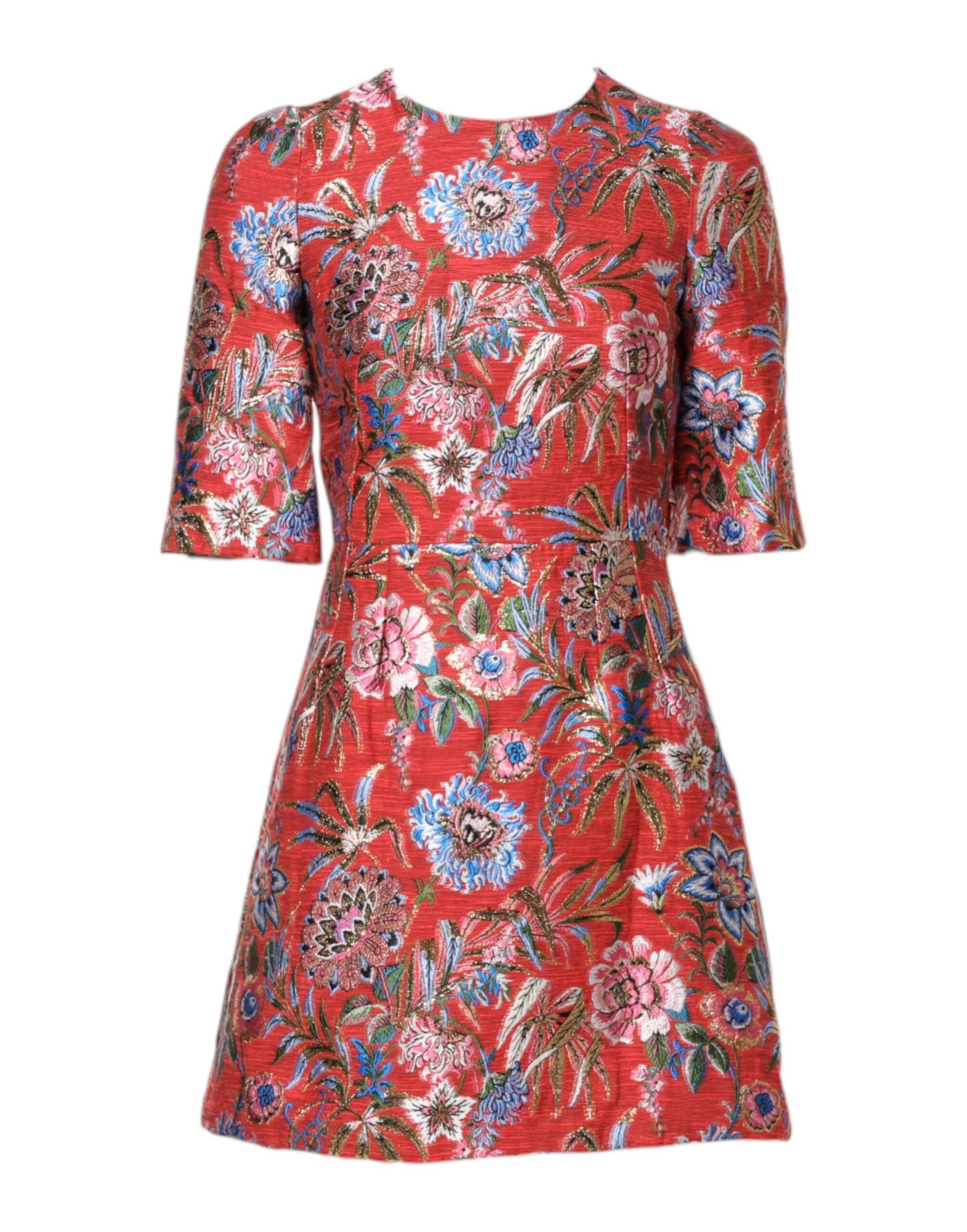 Dolce &amp; Gabbana Rød Blomsterjacquard A-formet Minikjole