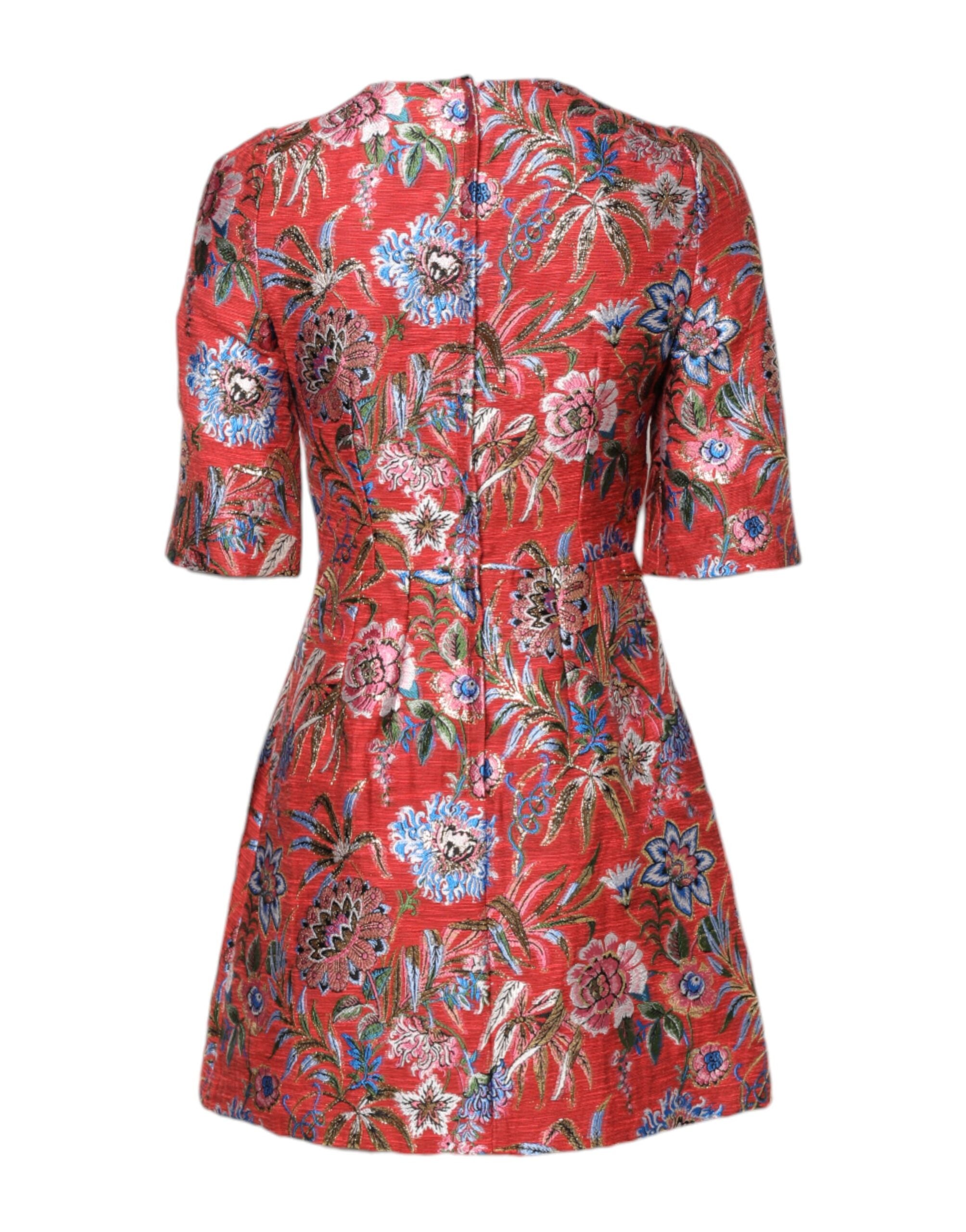 Dolce &amp; Gabbana Rød Blomsterjacquard A-formet Minikjole