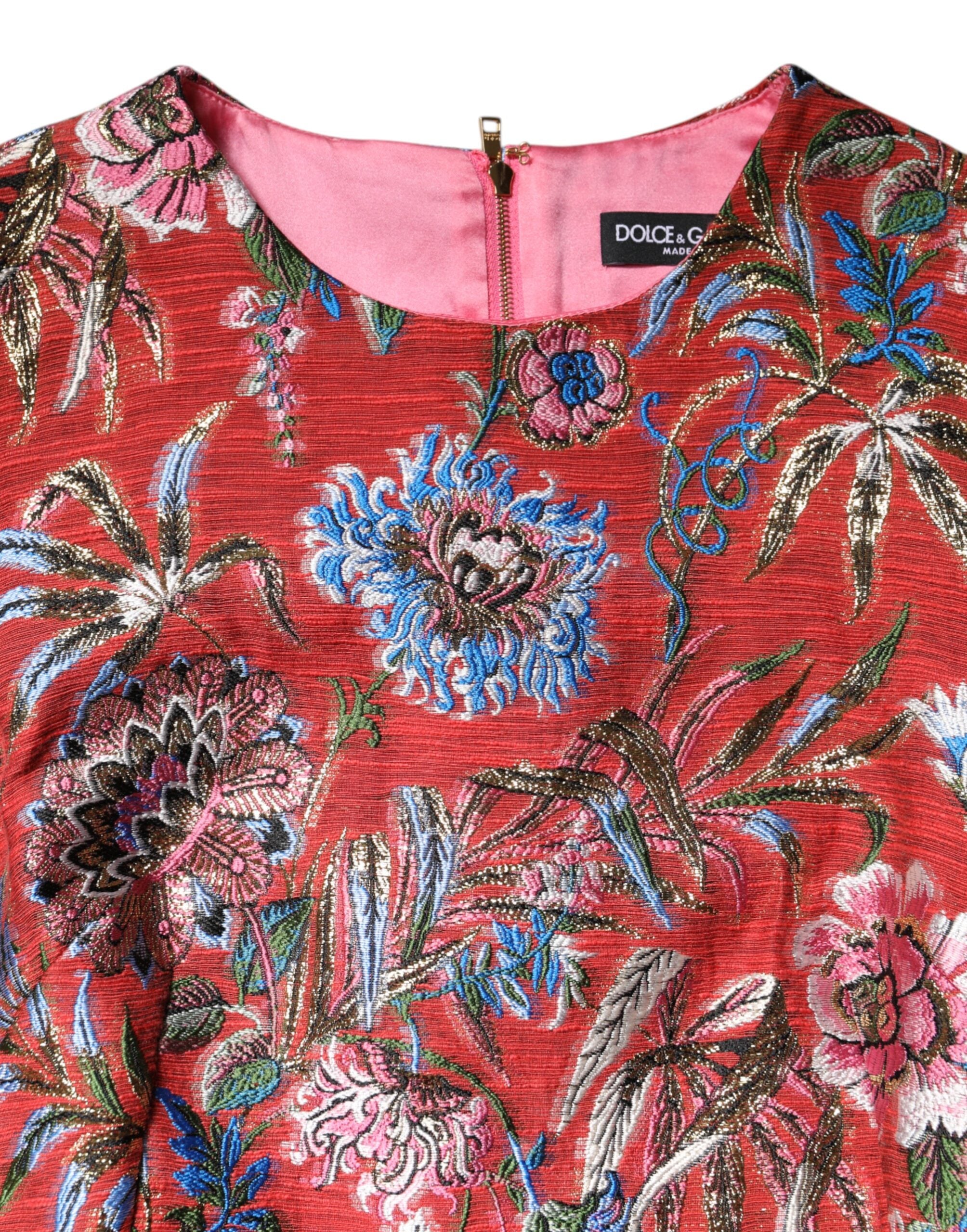 Dolce &amp; Gabbana Rød Blomsterjacquard A-formet Minikjole