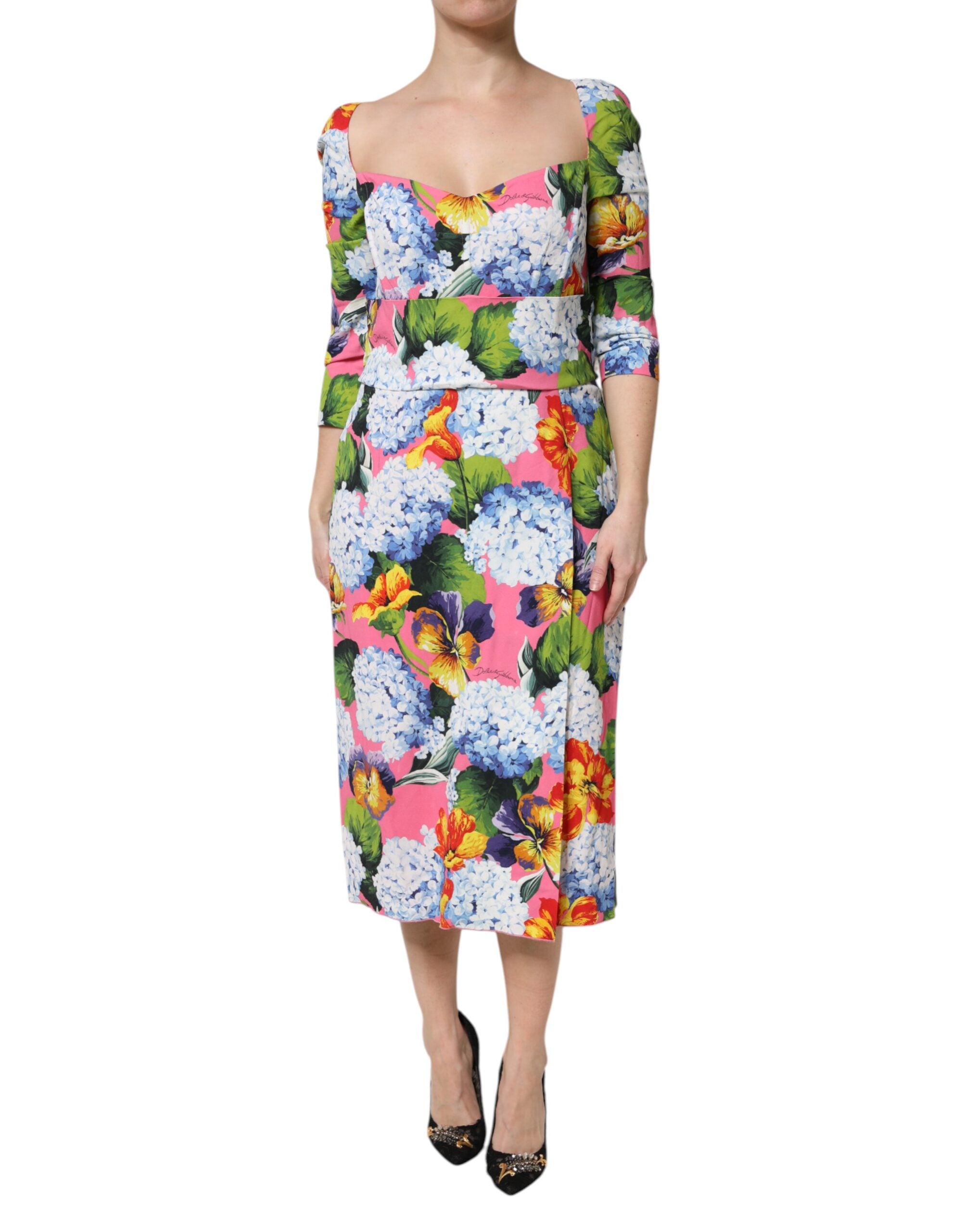 Dolce &amp; Gabbana Multifarvet Blomsterprintet Plisseret Midikjole