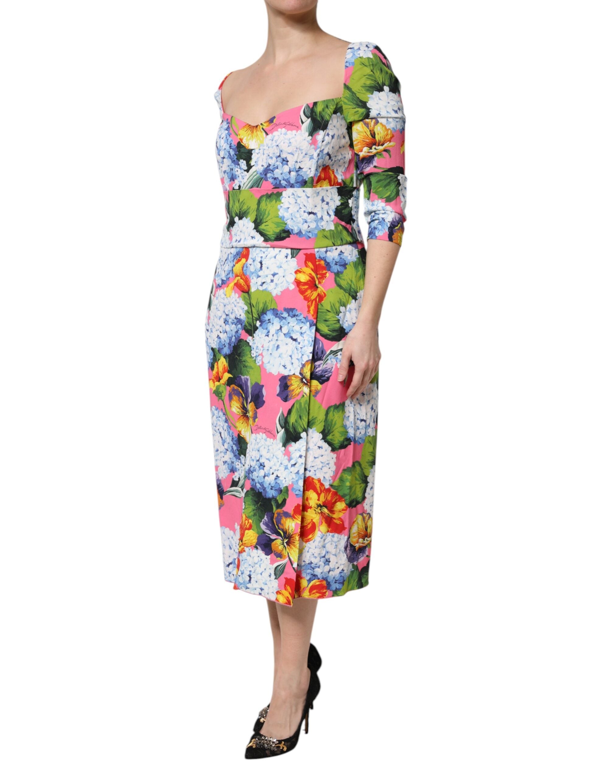 Dolce &amp; Gabbana Multifarvet Blomsterprintet Plisseret Midikjole