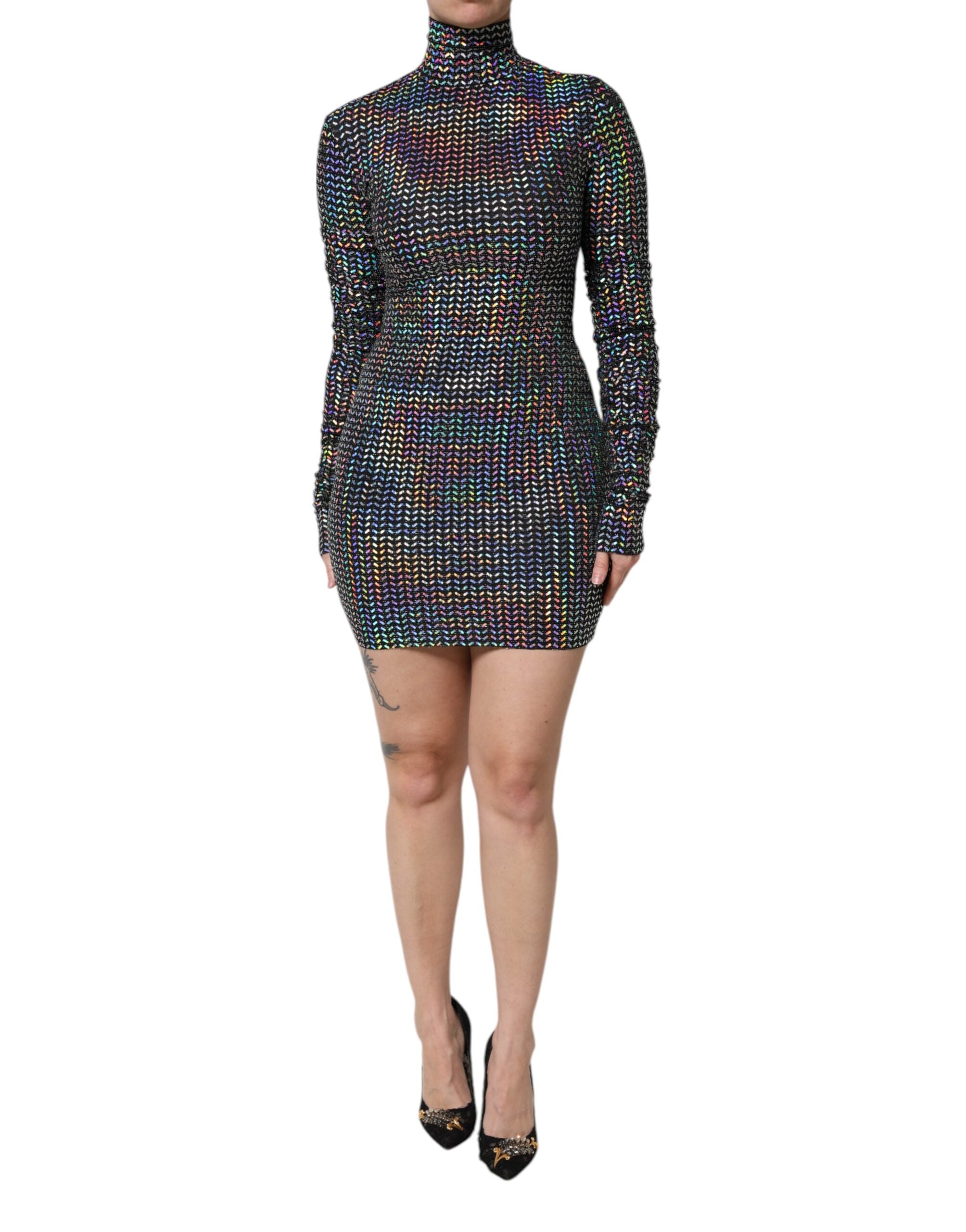 Dolce &amp; Gabbana sort udsmykket nylon Bodycon mini kjole
