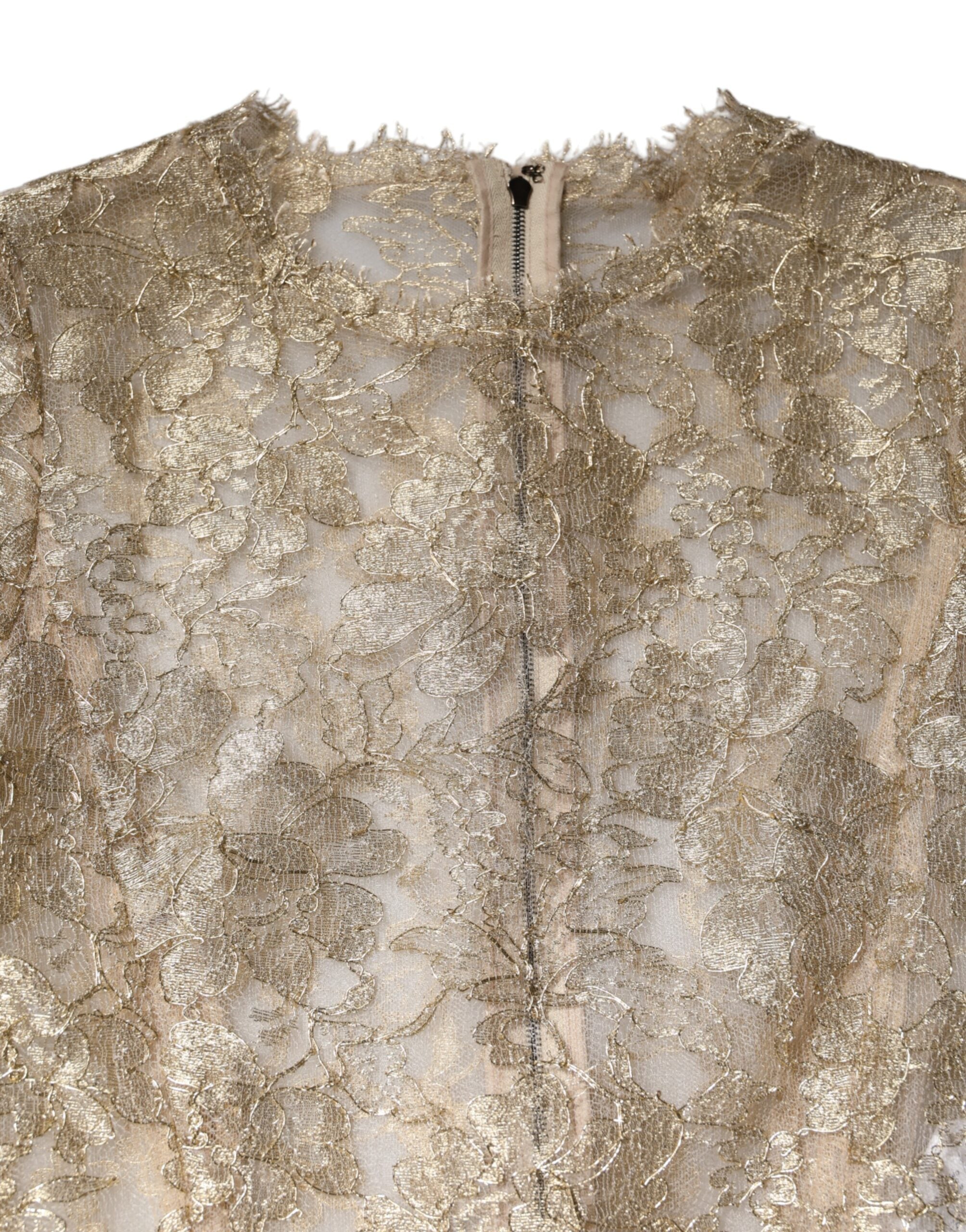 Dolce &amp; Gabbana Guld Blomster Blonde Langærmet Fit &amp; Flare Kjole