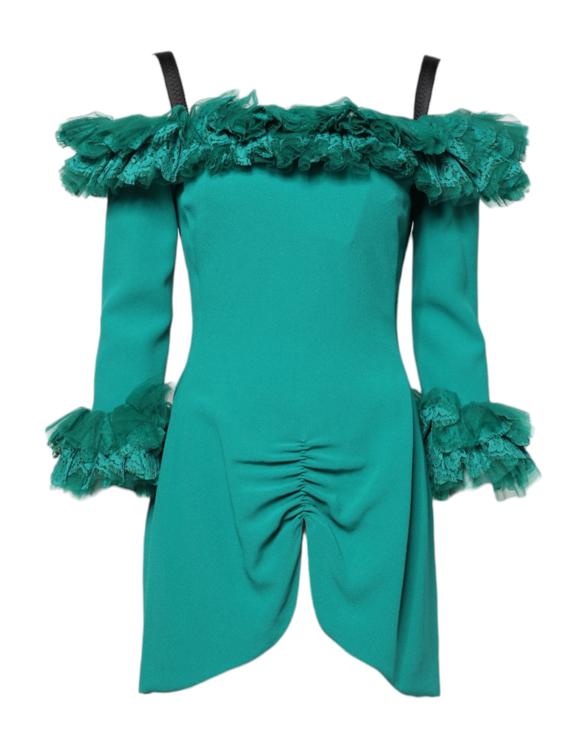 Dolce &amp; Gabbana Grøn Blonde Off Shoulder Skede Minikjole