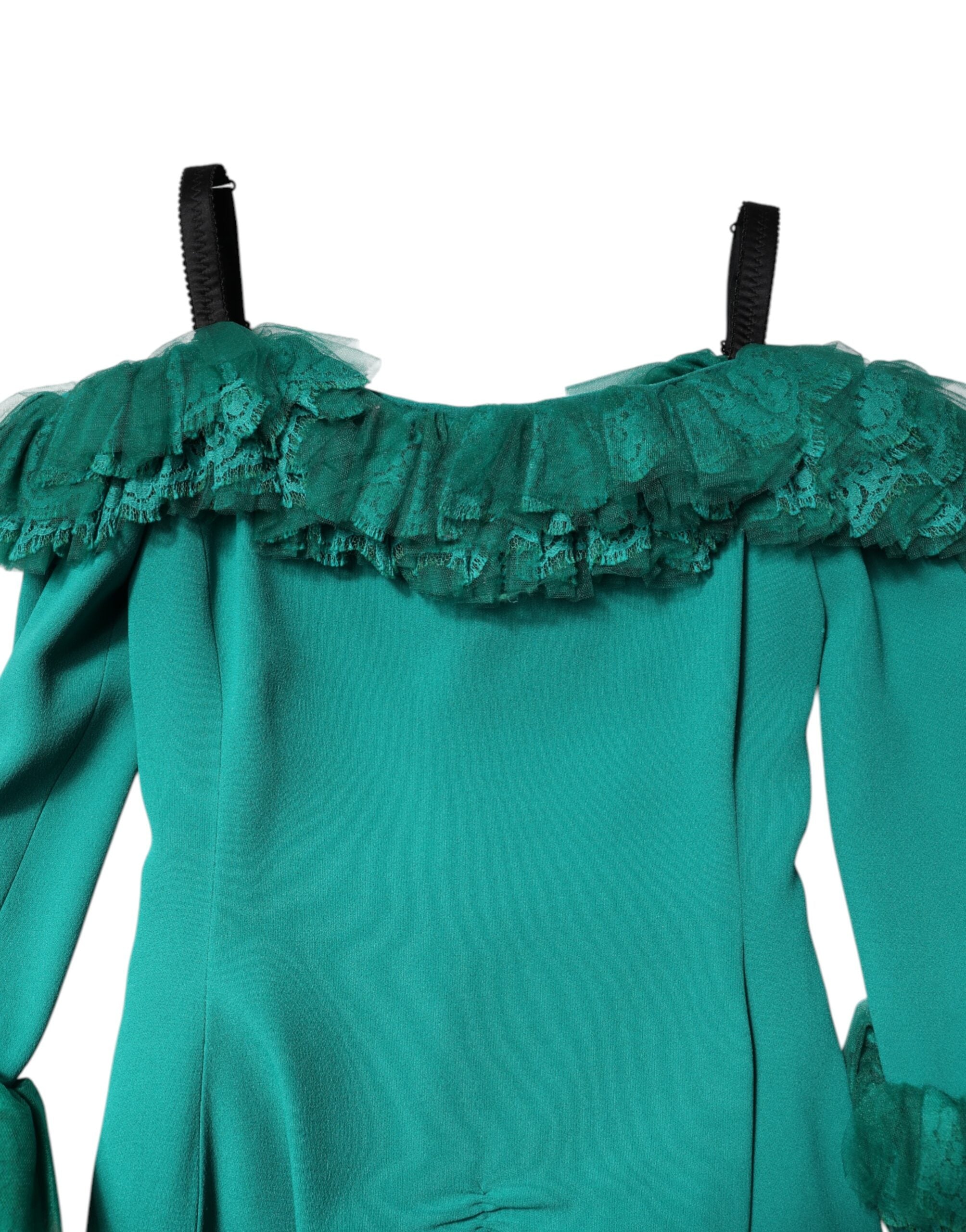 Dolce &amp; Gabbana Grøn Blonde Off Shoulder Skede Minikjole