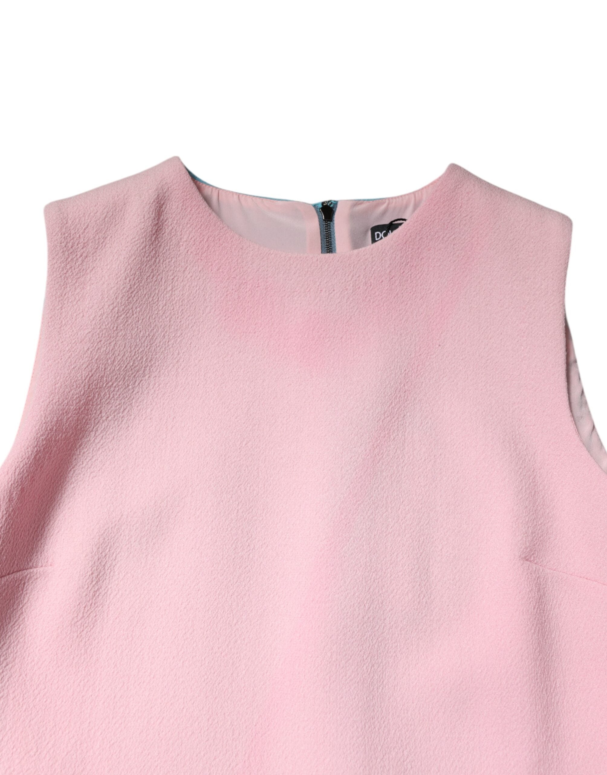 Dolce &amp; Gabbana Pink Blå Uld Ærmeløs Shift Minikjole