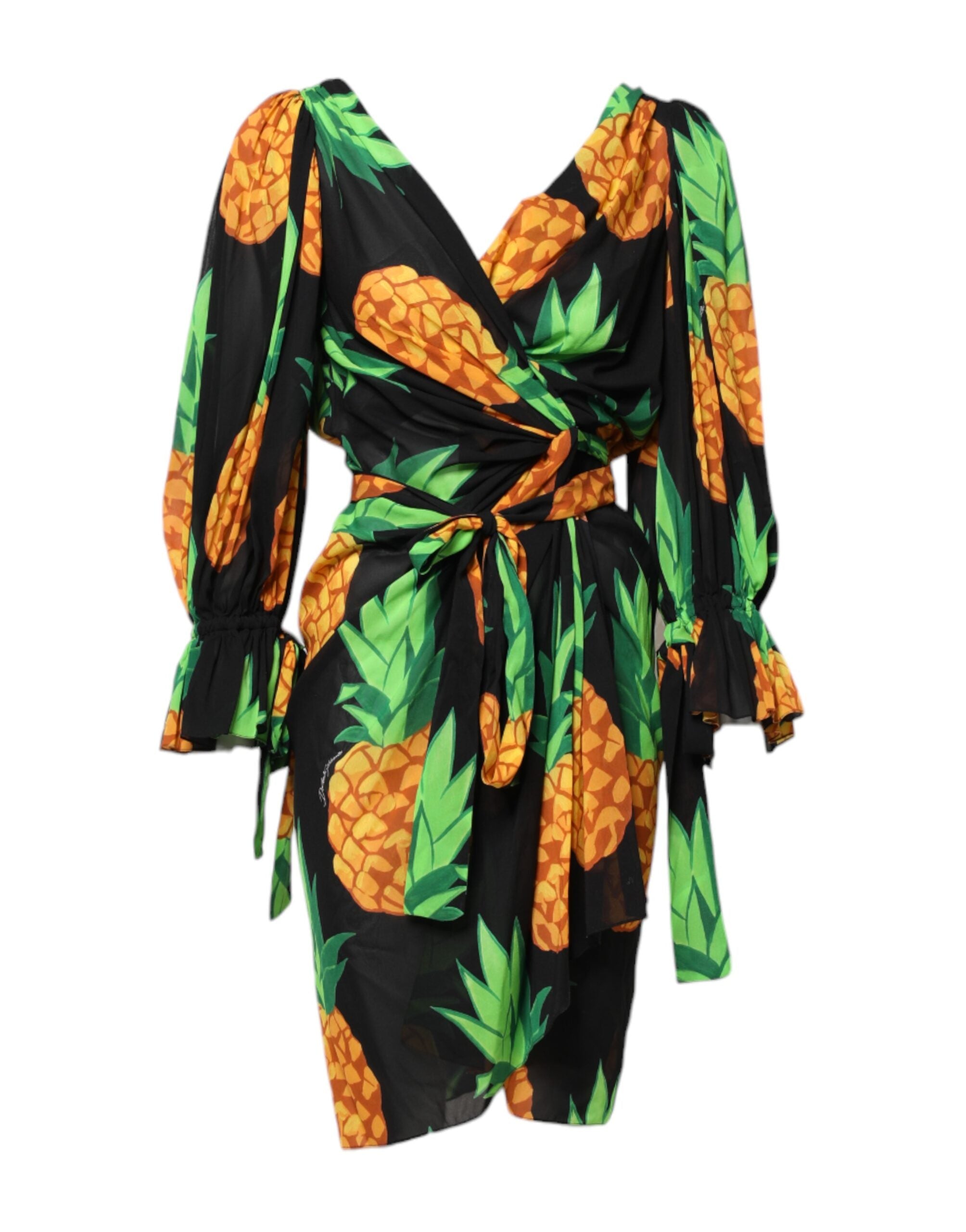 Dolce &amp; Gabbana Sort Ananasprint Silke Minikjole