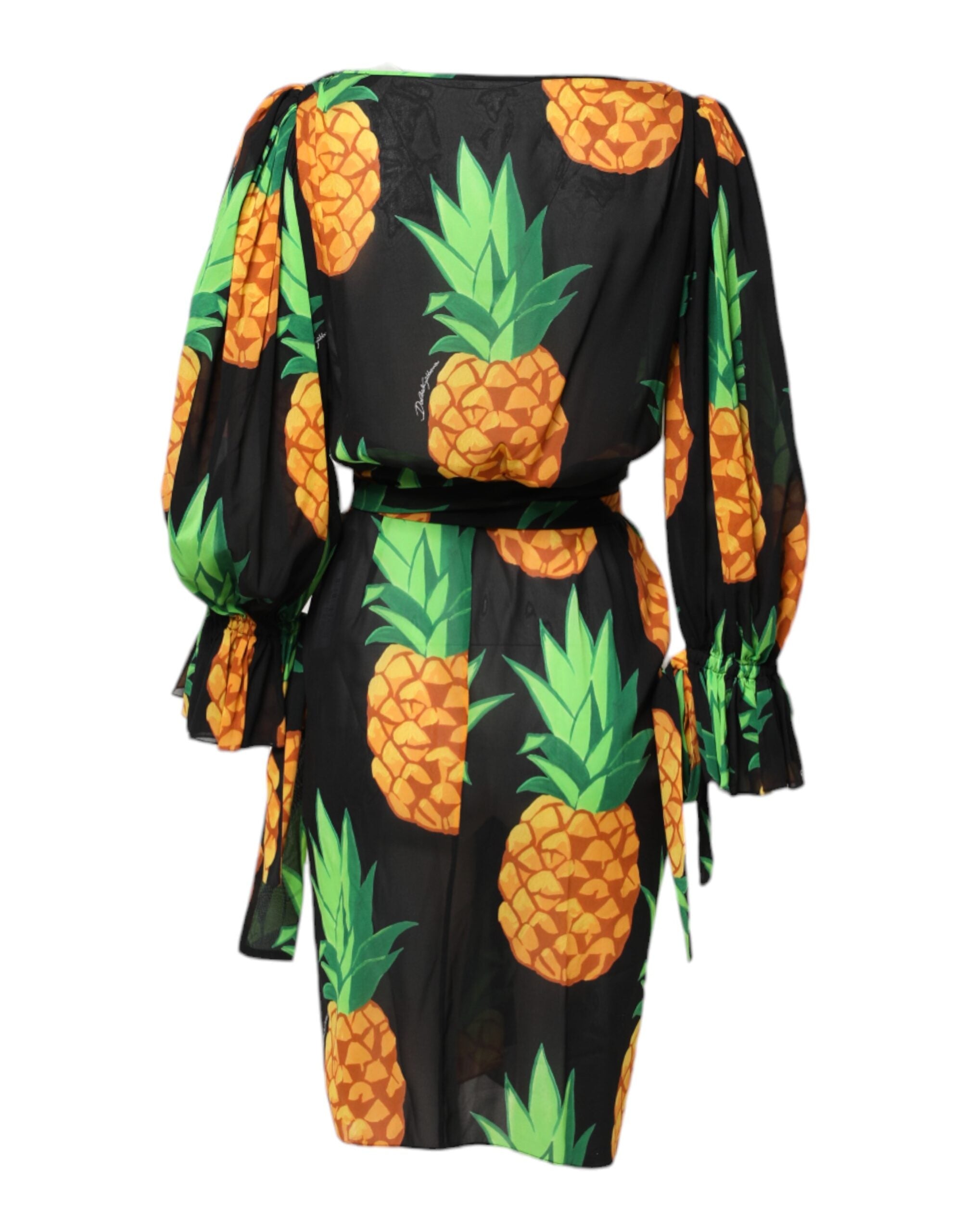 Dolce &amp; Gabbana Sort Ananasprint Silke Minikjole