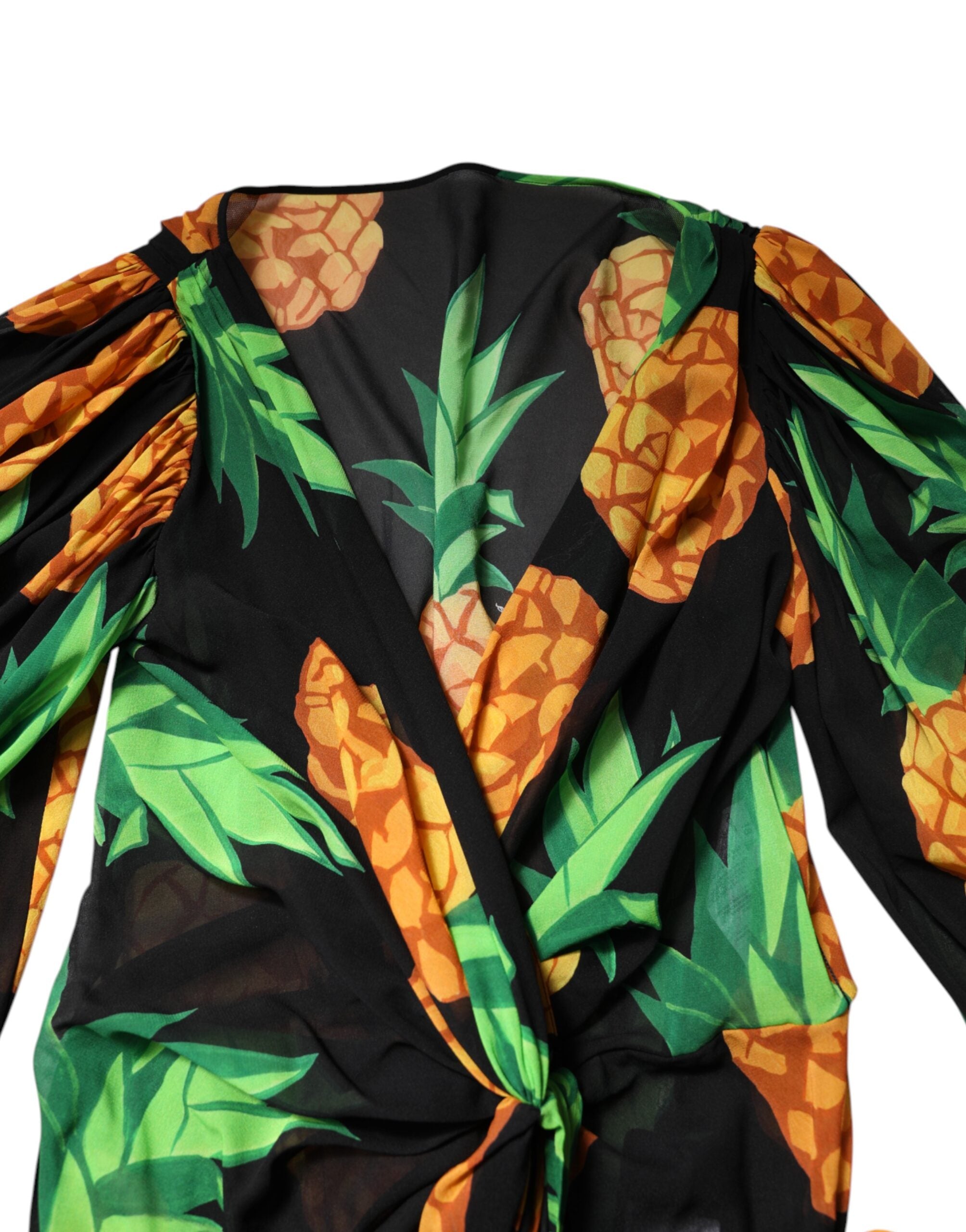 Dolce &amp; Gabbana Sort Ananasprint Silke Minikjole