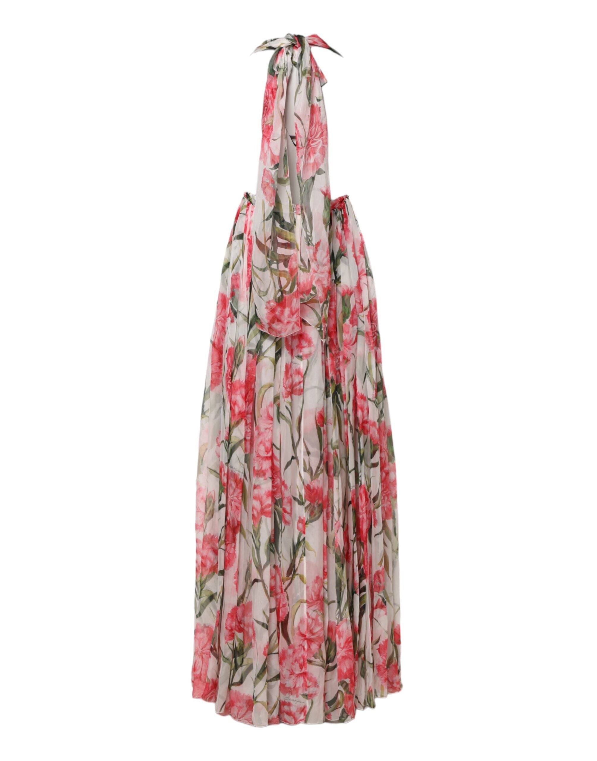 Dolce &amp; Gabbana Hvid Blomstersilke Halter A-formet Maxikjole