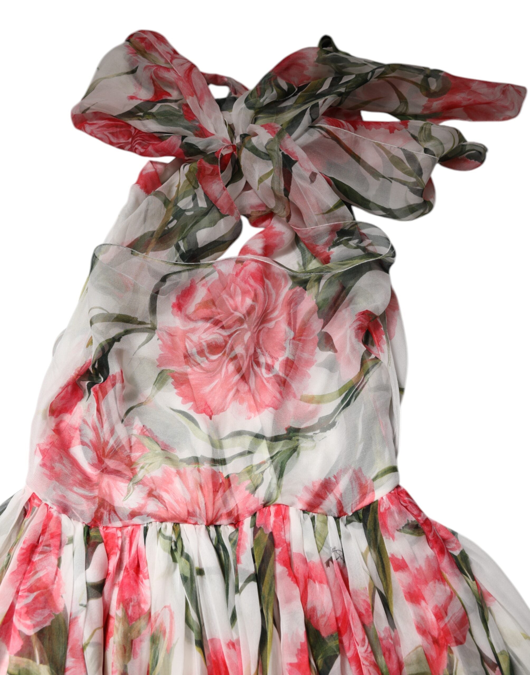Dolce &amp; Gabbana Hvid Blomstersilke Halter A-formet Maxikjole