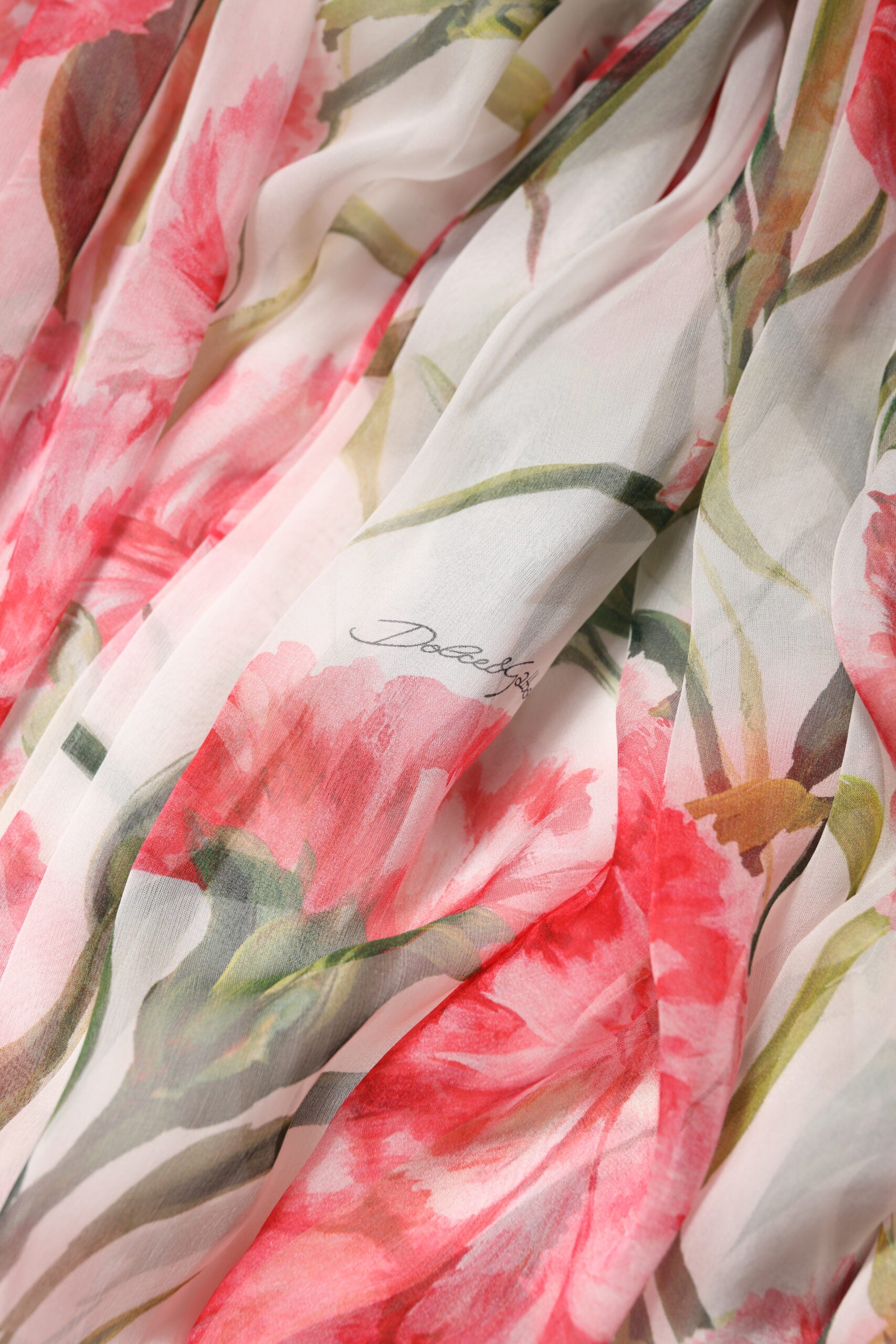 Dolce &amp; Gabbana Hvid Blomstersilke Halter A-formet Maxikjole