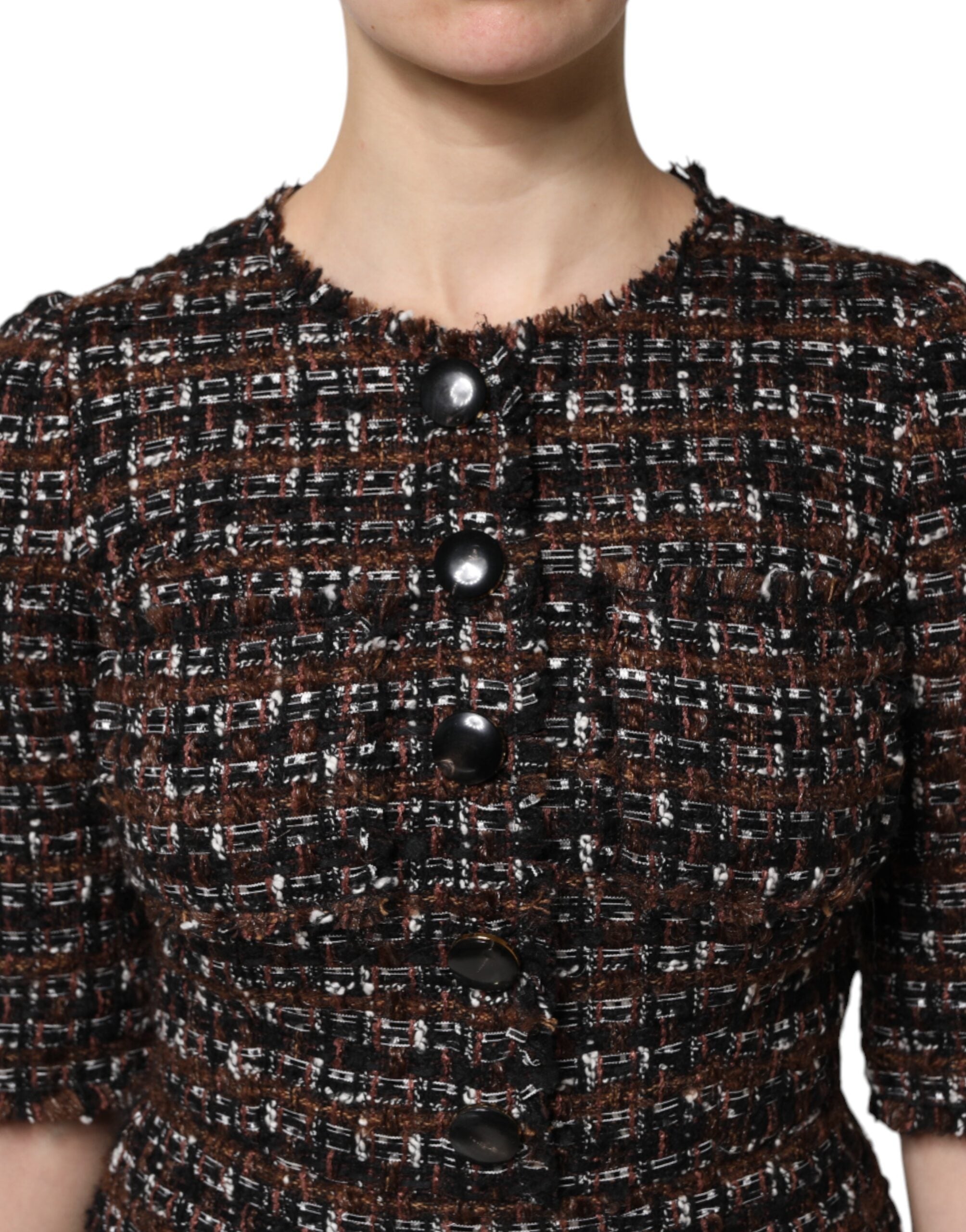Dolce &amp; Gabbana Brun Tweed Kortærmet A-linje Minikjole