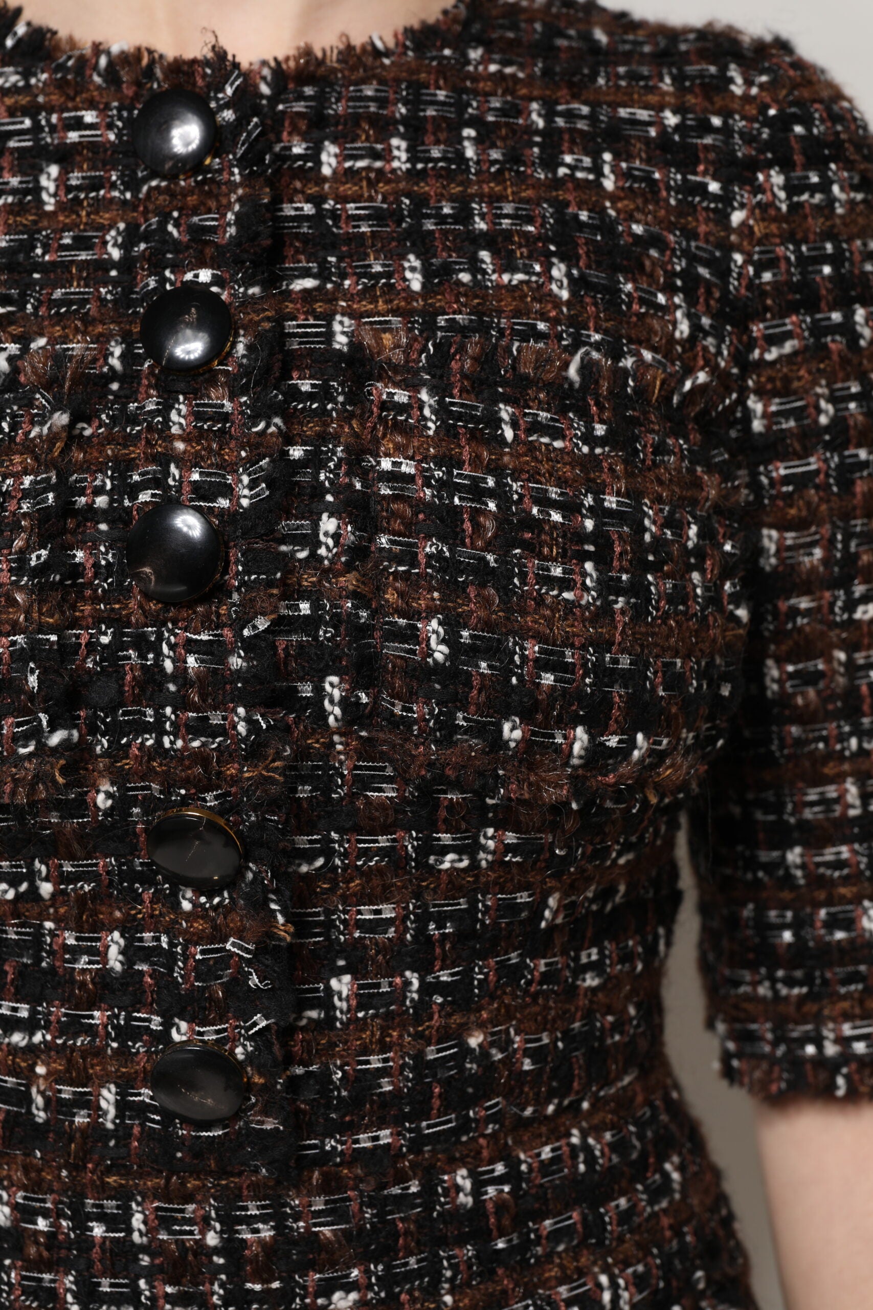 Dolce &amp; Gabbana Brun Tweed Kortærmet A-linje Minikjole