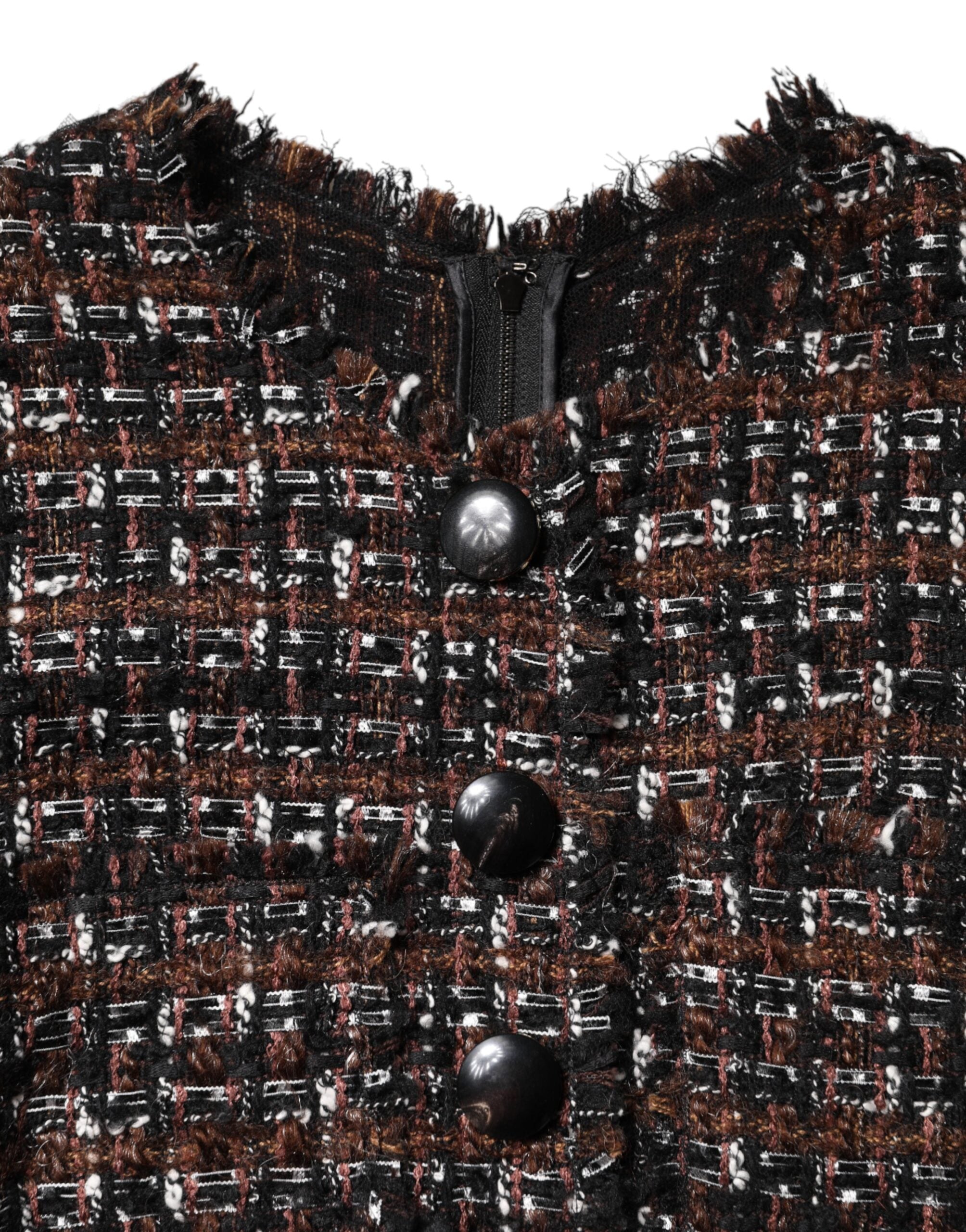 Dolce &amp; Gabbana Brun Tweed Kortærmet A-linje Minikjole