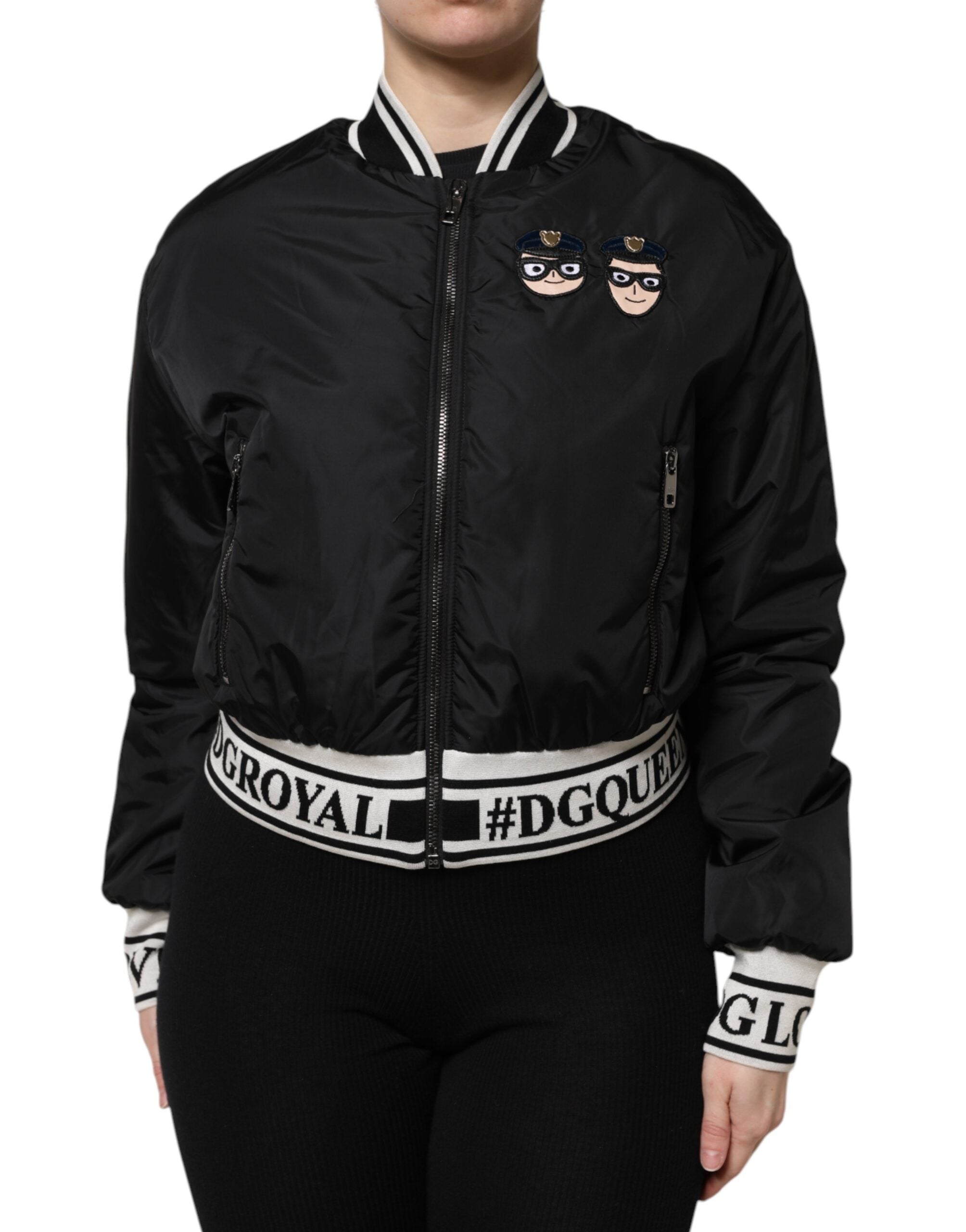 Dolce &amp; Gabbana Sort Nylon #DGFamily Bomberjakke med Lynlås