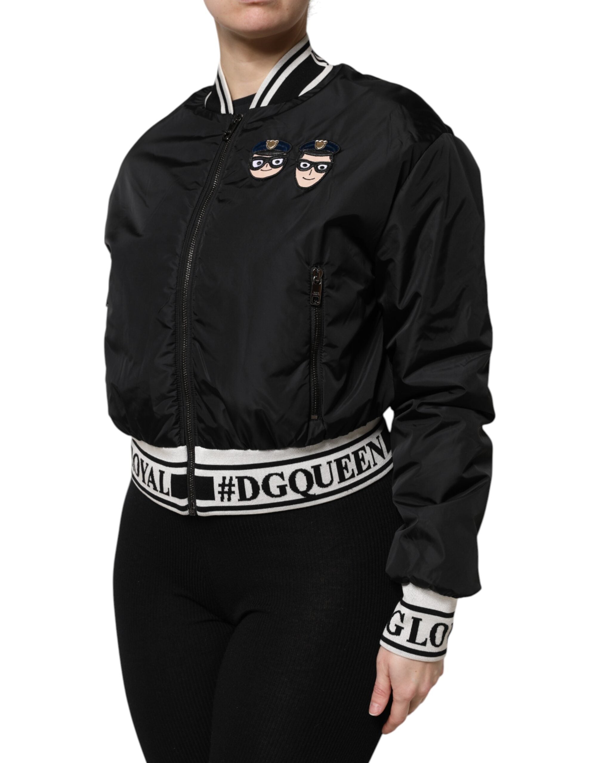 Dolce &amp; Gabbana Sort Nylon #DGFamily Bomberjakke med Lynlås