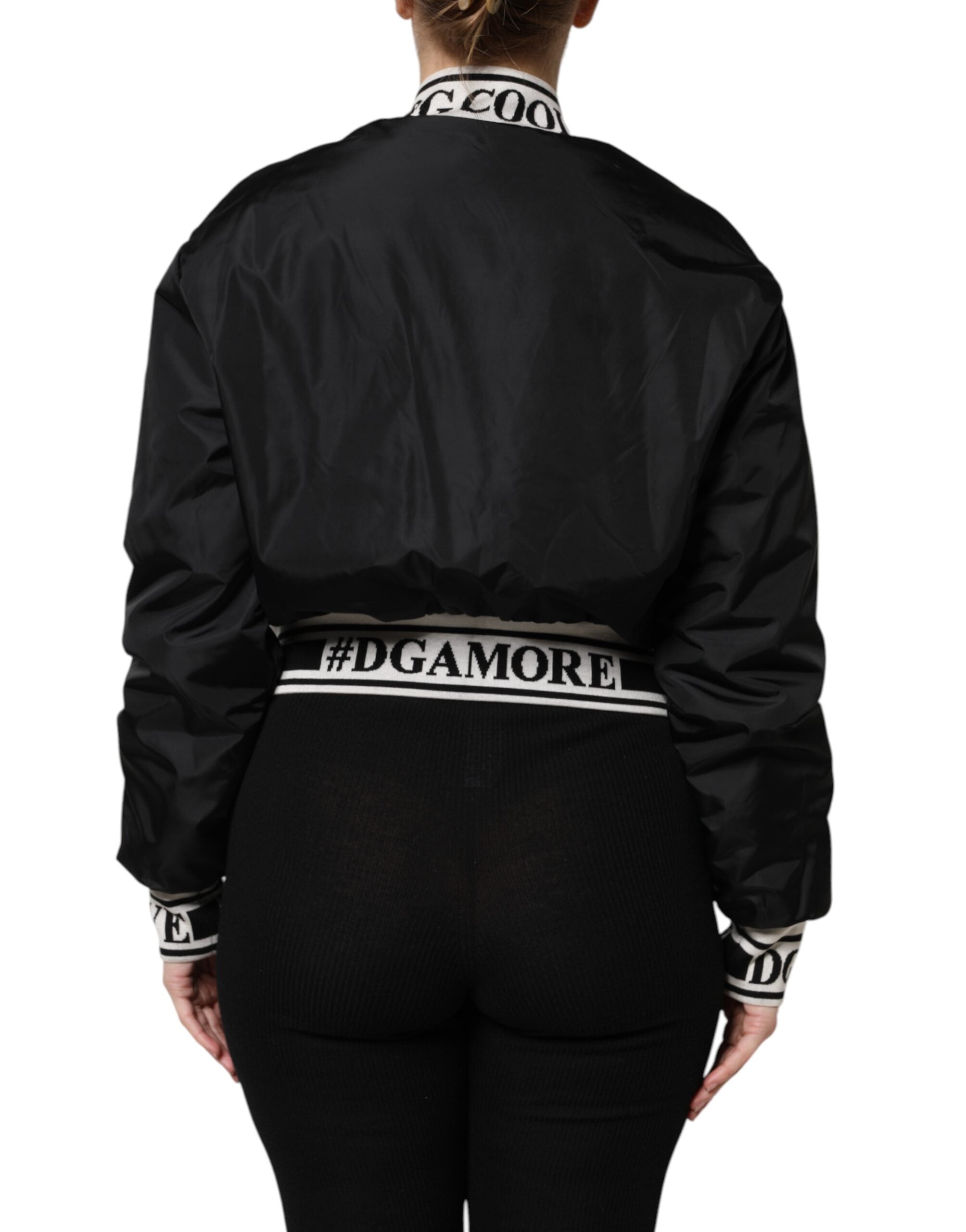 Dolce &amp; Gabbana Sort Nylon #DGFamily Bomberjakke med Lynlås