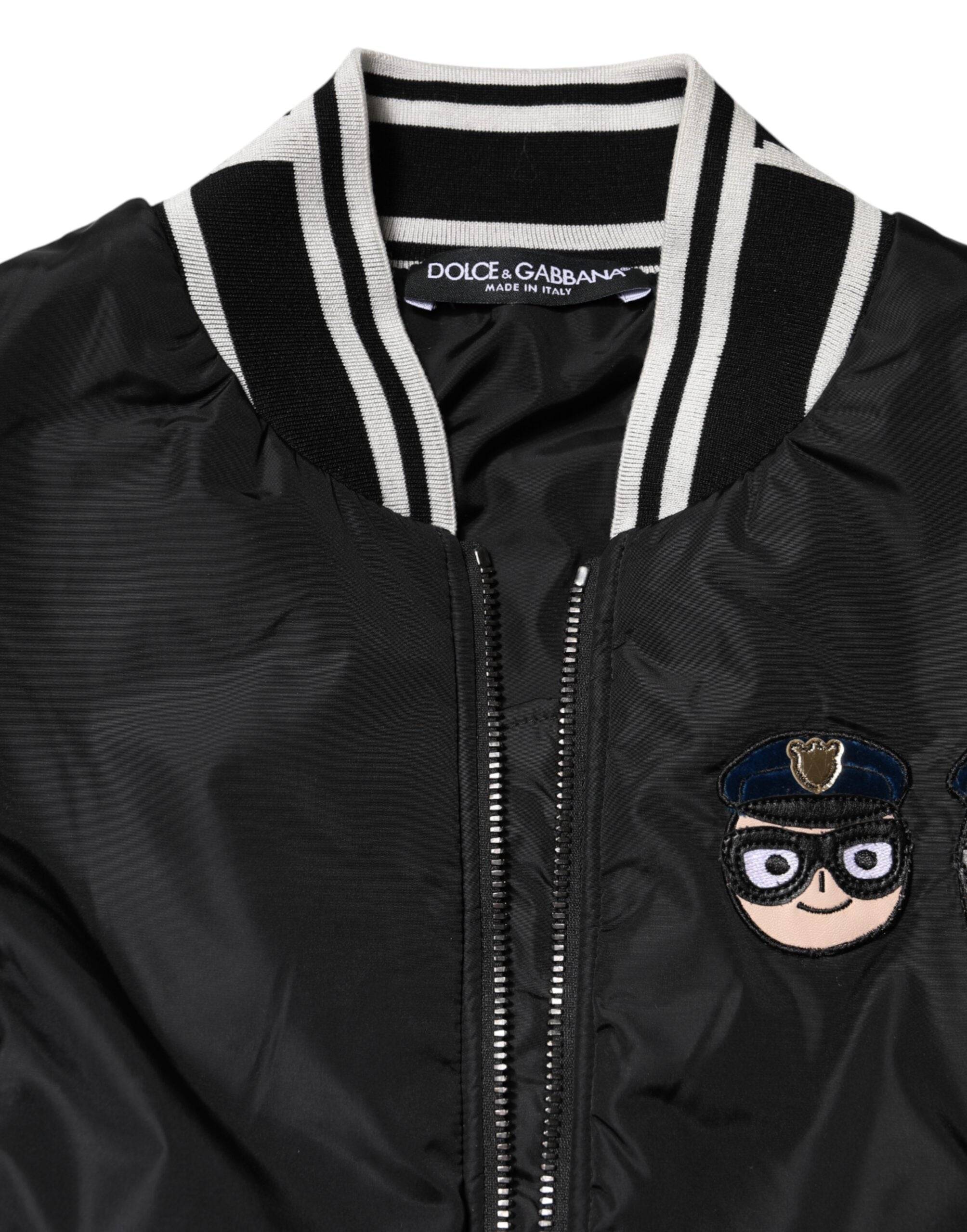 Dolce &amp; Gabbana Sort Nylon #DGFamily Bomberjakke med Lynlås